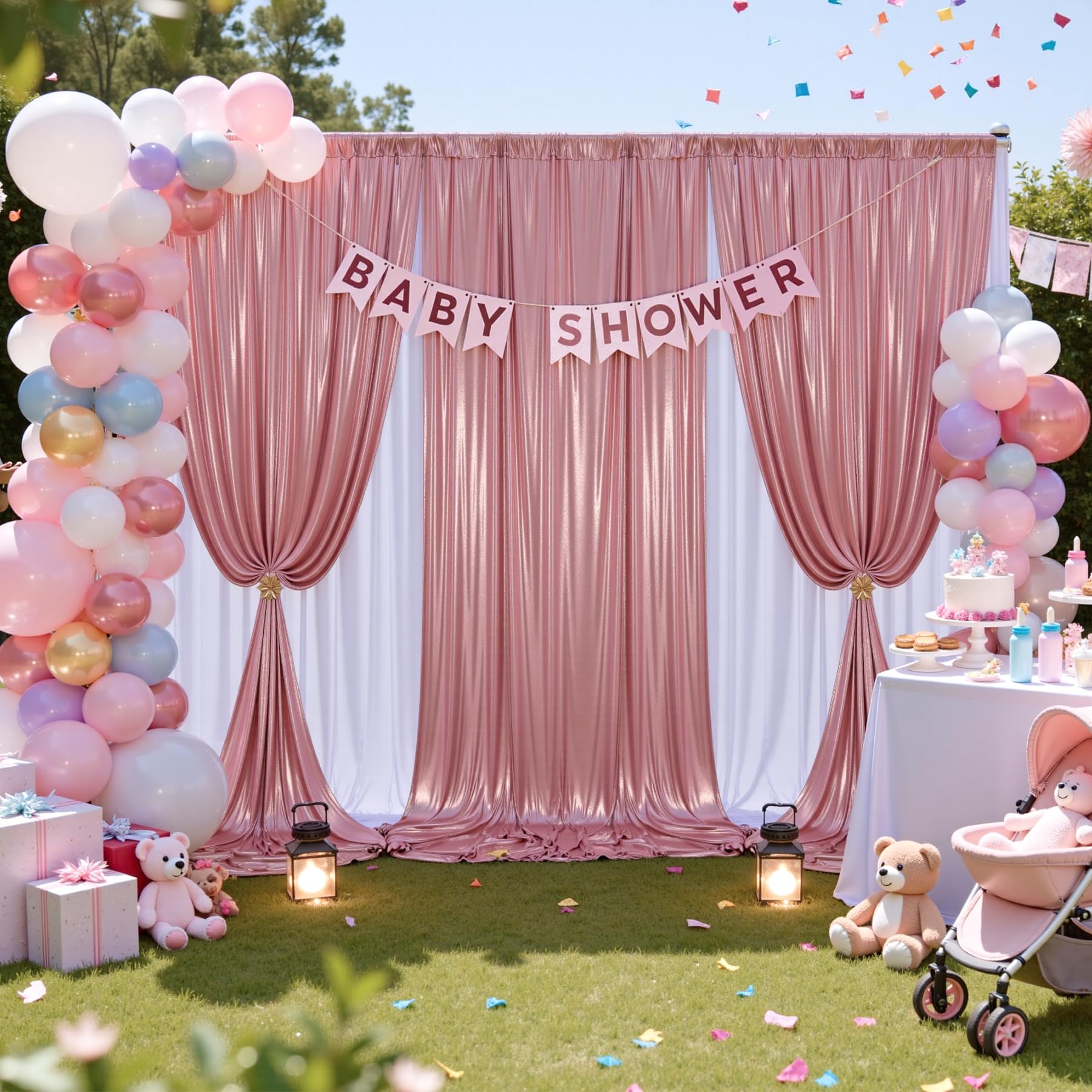 Photo 1 of 20ftx10ft Rose Gold Sequin Backdrop Curtain Panels for Parties, Wrinkle Free Glitter Photo Backdrop Drapes 4 Panels 5x10FT Shimmer Back Drop Cloth for Wedding Birthday Christmas Photography Background