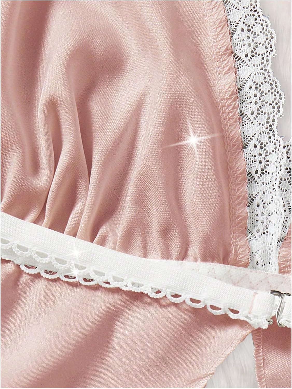 SOLY HUX Women's Satin Pajamas 2 Piece Lace Sleepwear Silky Halter Top and Shorts Pj Set Nightwear - Image 5