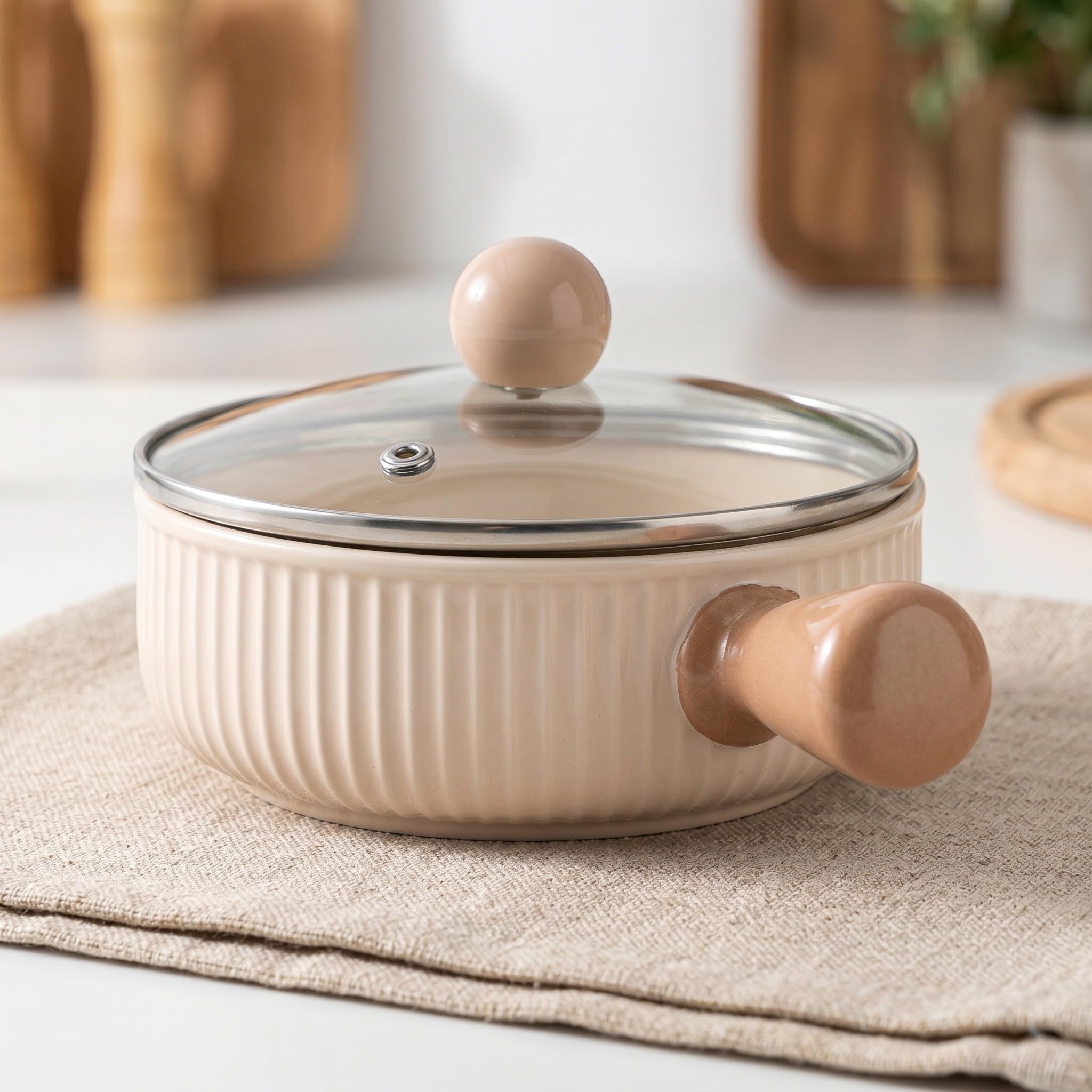 Operitacx Cuociuova in ceramica per microonde, pentola antiaderente per uova strapazzate con coperchio e manico, ciotola resistente al calore per una colazione veloce in ufficio o in dormitorio,