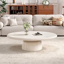 Minimalist Modern Large Cream White Oval Coffee Table