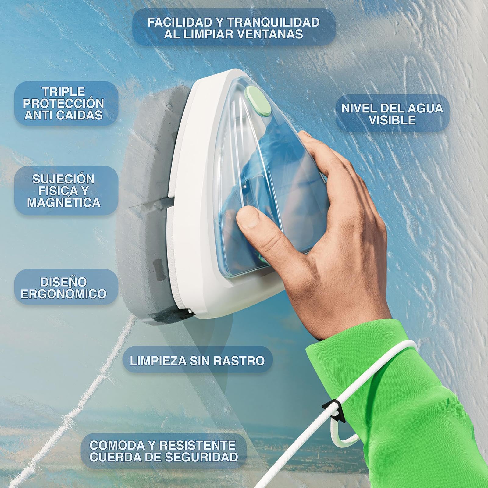 Cepillo limpiador de ventanas de doble cara, limpiador de vidrio para el | hogar, absorción estable en el exterior, para el hogar, escuela, área de trabajo, hotel