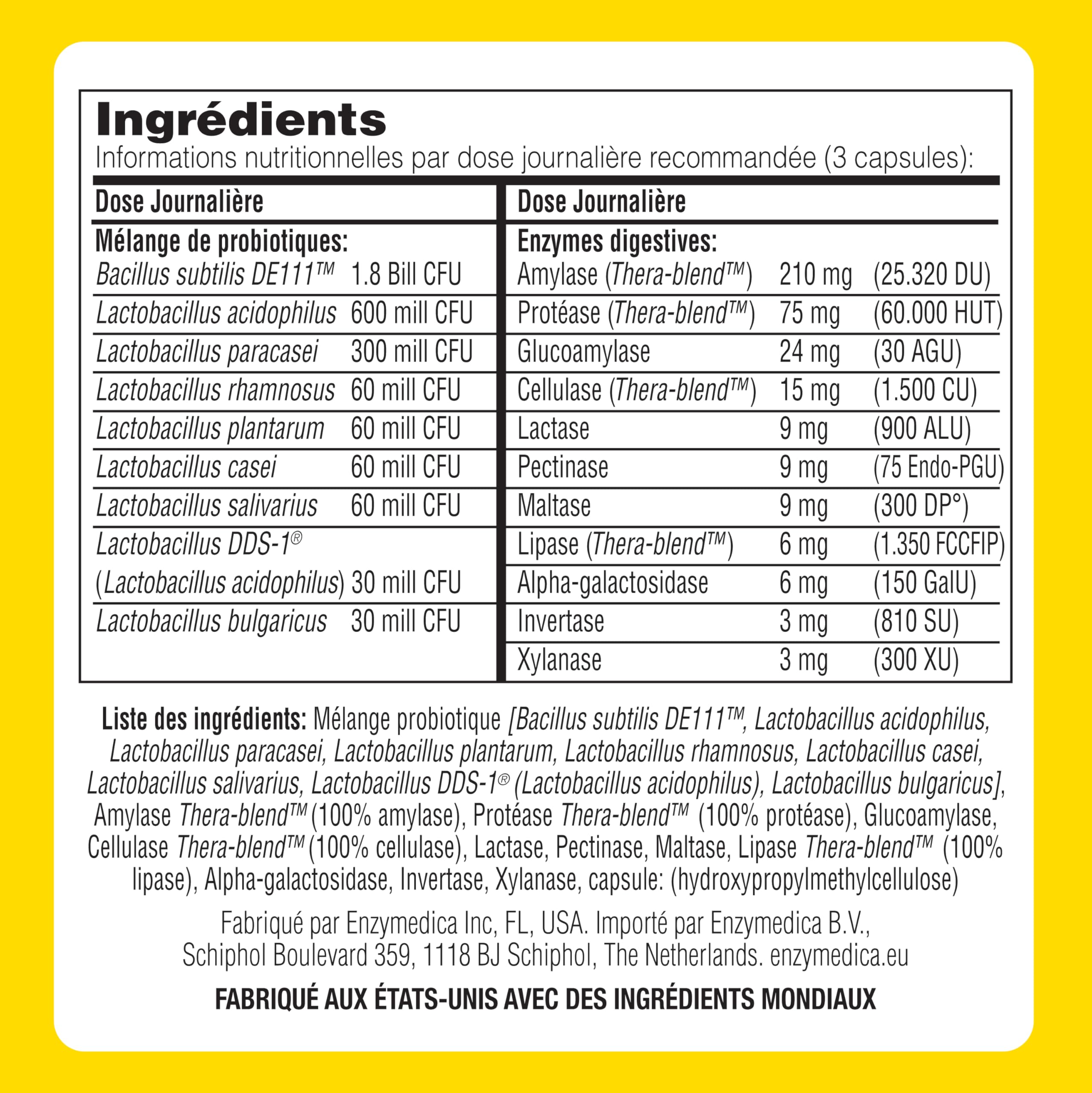 Enzymedica, Digest Basic + Live Bacteria, Formule Enzymatique, Réduit Les Gaz Et Les Ballonnements, Améliore L'Absorption Des Nutriments Et L'Énergie, Sans Gluten, Sans Produits Laitiers, 90 Capsules