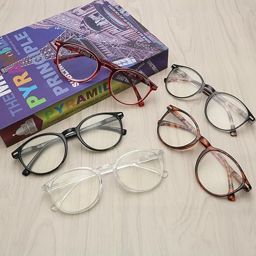 Miniatura 6 de Paquete de 5 lentes de lectura con bloqueo de luz azul para mujeres y hombres, bisagra de resorte UV400, lentes redondos para lectura de computadora