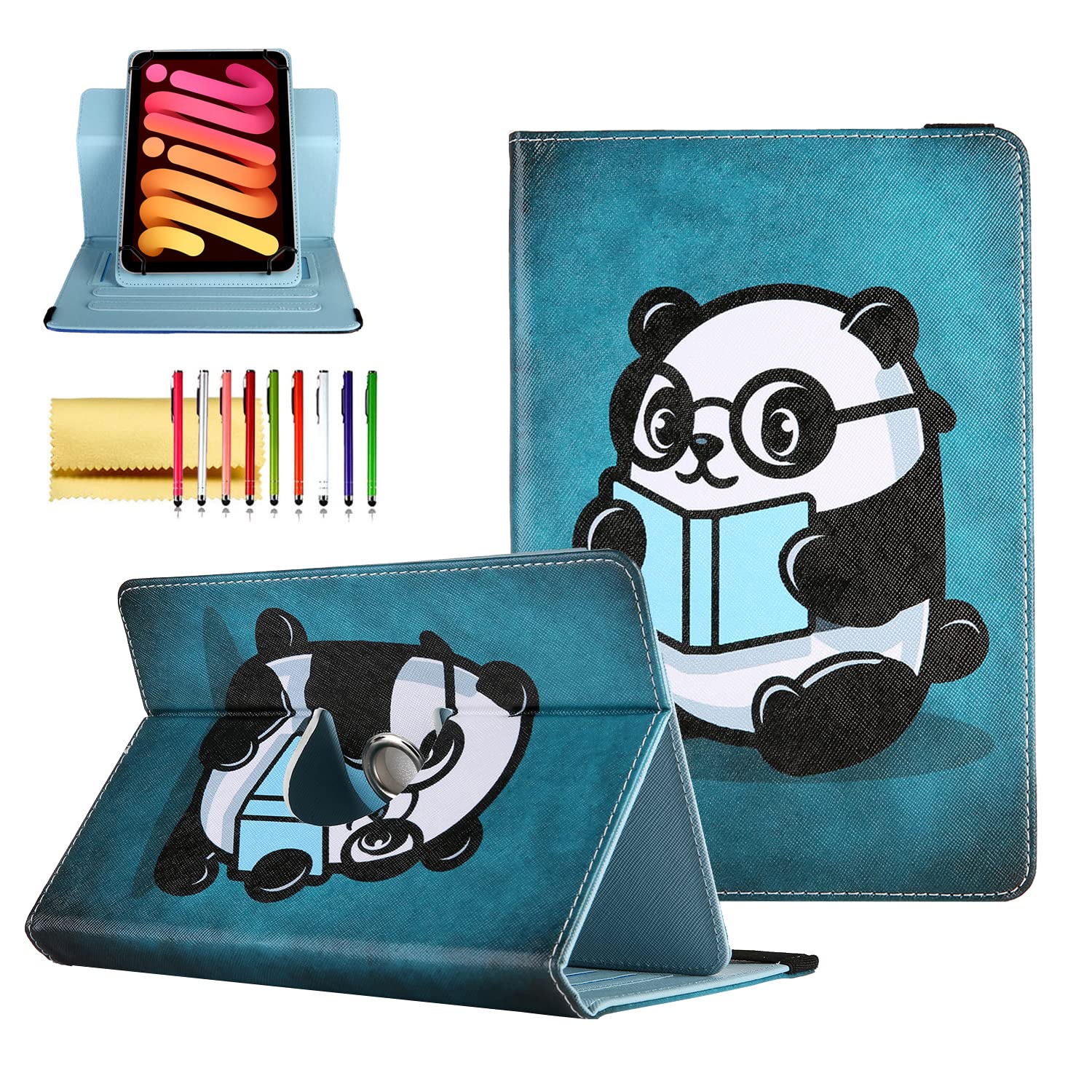 Universal Case for 7.5-8.5 Inch Tablet, Techcircle 360° Rotating Stand Folio Cover Elastic Strap Protective Case for Samsung 8.0" 8.4" 8.7", LG G Pad 8.0 8.3 & More 8 Inch Tablet, Studious Panda
