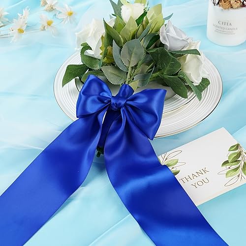 Miniatura 5 de Cinta azul de satén de doble cara de 3 pulgadas, cinta gruesa azul real para decoración de bodas, banda de silla, envoltura de regalos, recuerdo de
