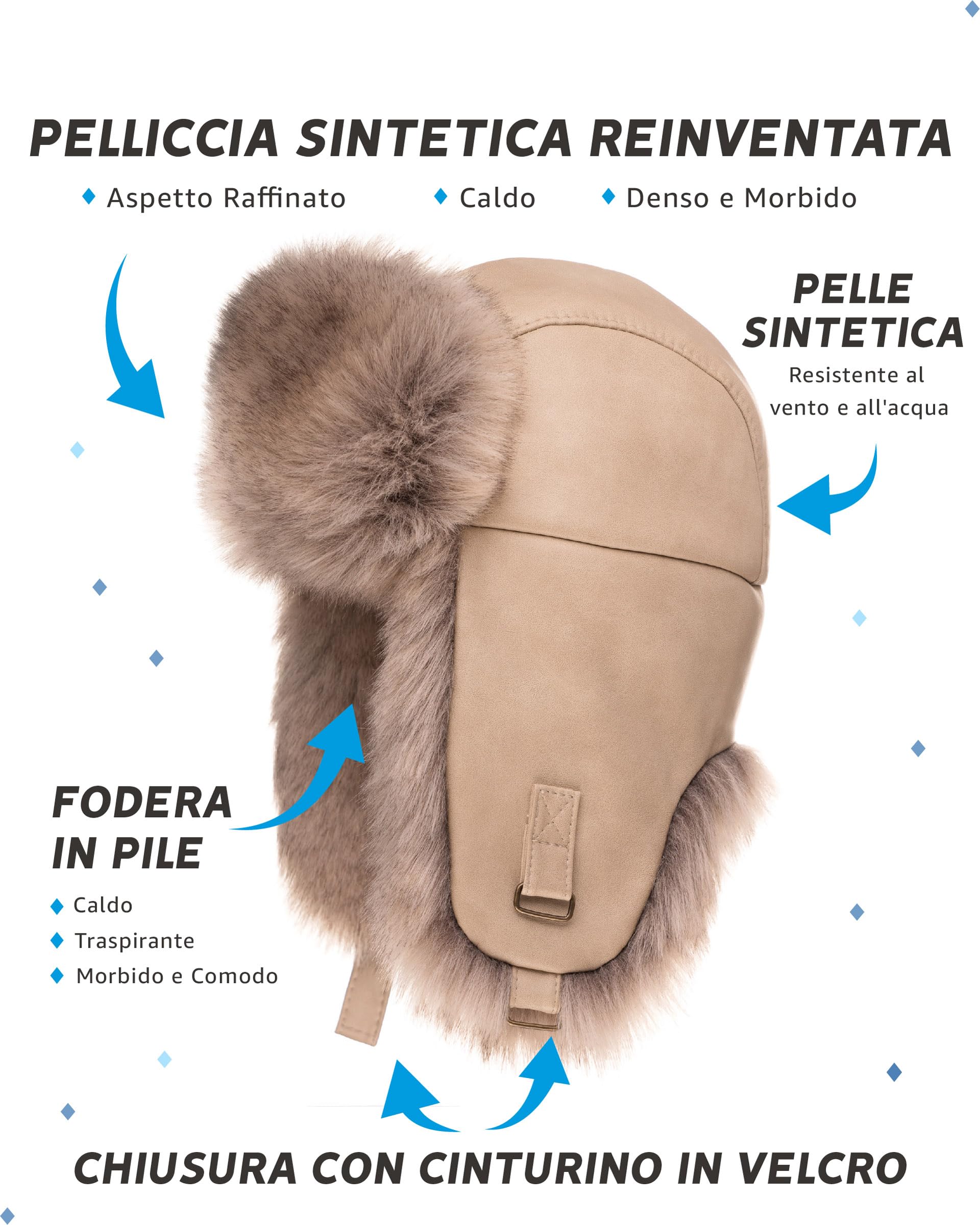 Futrzane Cappello di Pelle con Paraorecchie - Berretto Donna Aviatore Pelliccia