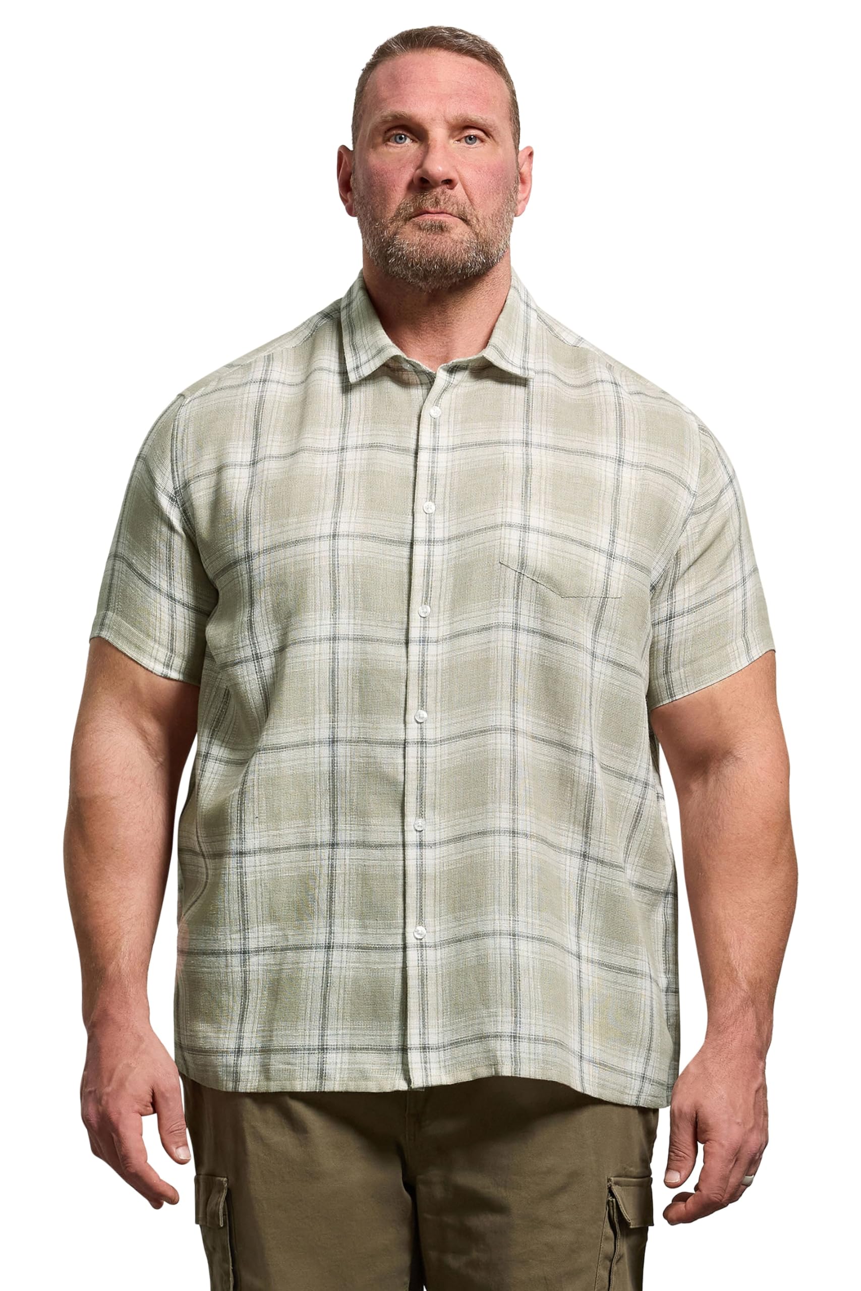 BadRhino Men's Checked Shirt - Short Sleeve - Light Green - 7-8XL