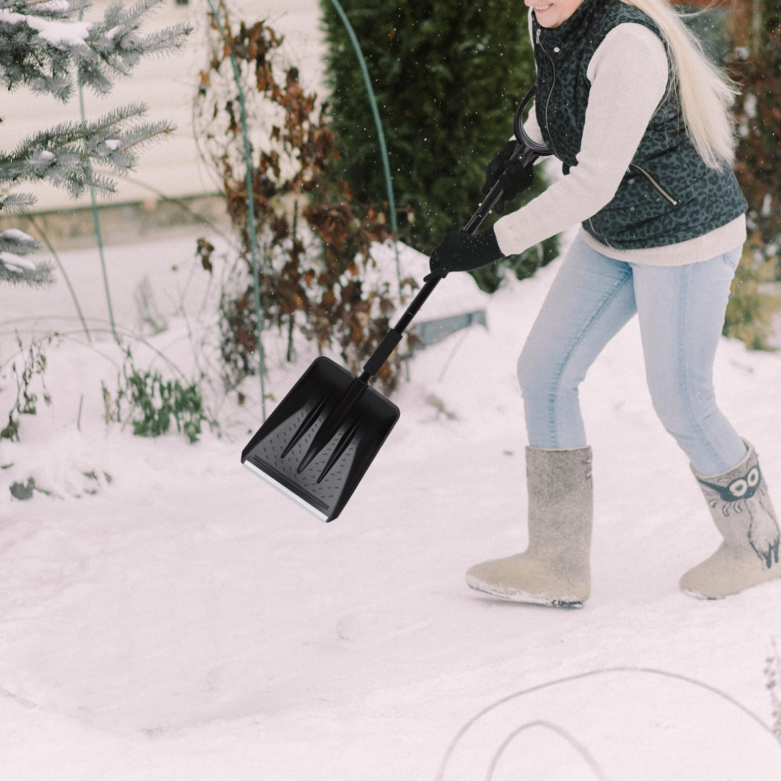 POPETPOP 1 Satz Autoschneeschaufel mit Ergonomischem Griff und Edelstahlklinge Leichter Schneeschieber für Windschutzscheibe und Einfahrt im Winter Robust und Vielseitig