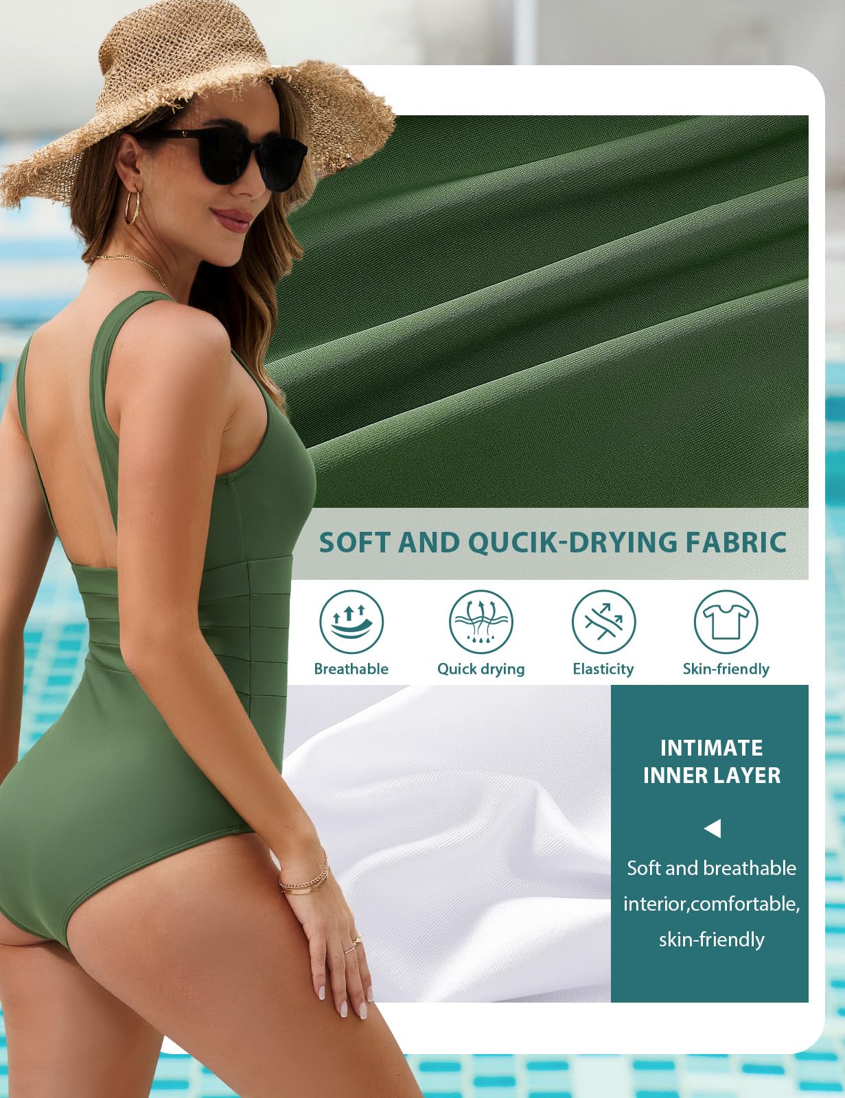 UMIPUBO Costume da Bagno Intero Donna Scollo a U Controllo della Pancia Curvy Costumi da Mare Interi Imbottito Reggiseno Push Up Bikini Un Pezzo Spiaggia Beachwear