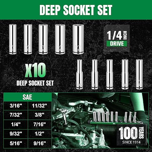 Miniatura 3 de SK Juego de llaves de vaso de 14 pulgadas, llaves de vaso SAE profundas, 10 piezas de 316" a 916", acabado SuperKrome, construcción CR-V premium,