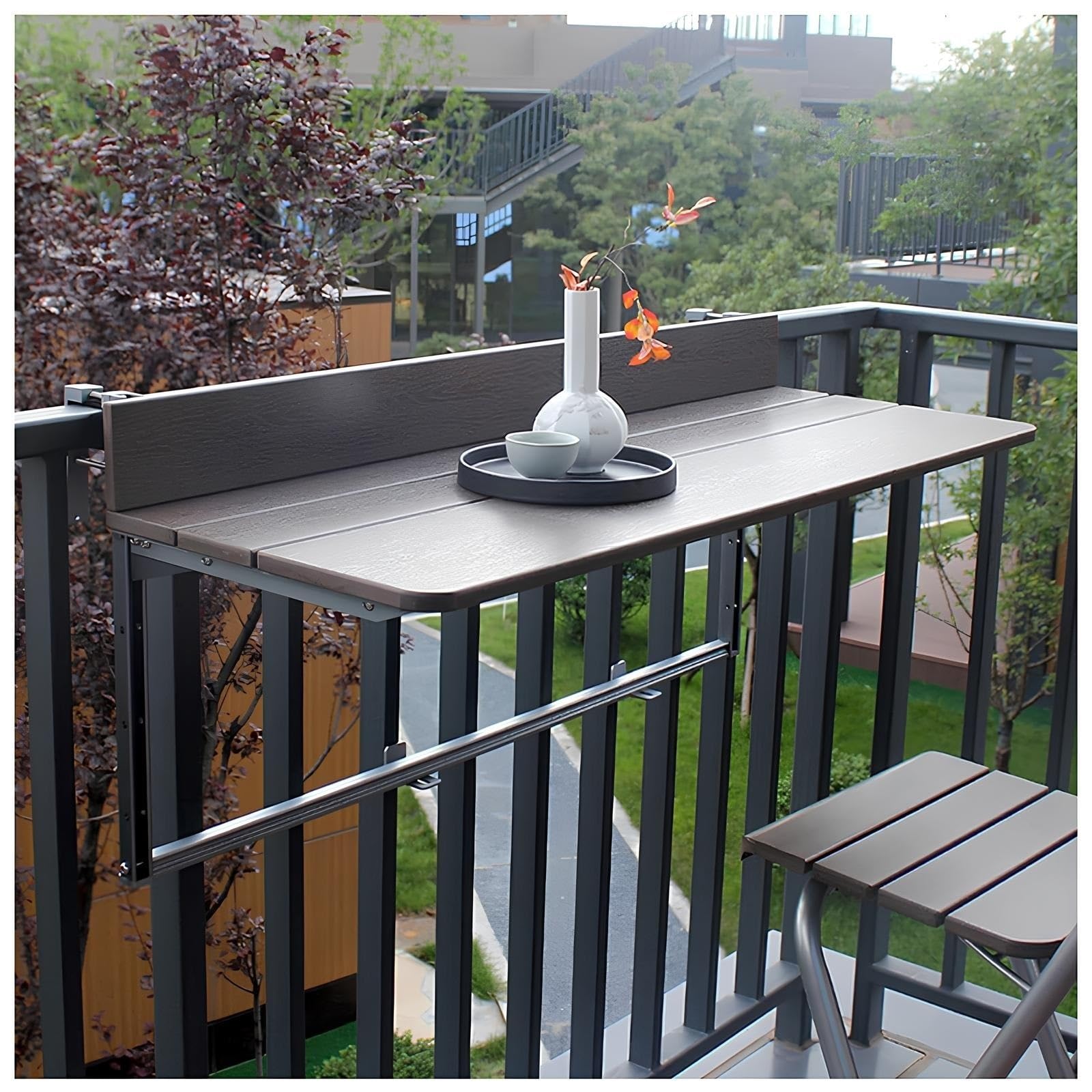 Mesa colgante de aluminio ajustable para balcón de 100 x 37 cm