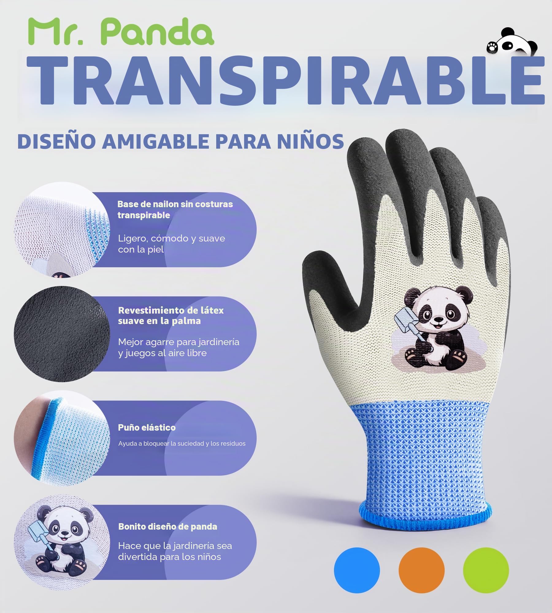 Mr.Panda 3 Pares de Guantes de Jardinería para Niños, para Edades de 2 a 4 Años, Aptos para la Piel, Guantes de Trabajo para Niños Pequeños, Talla 3/XXXS