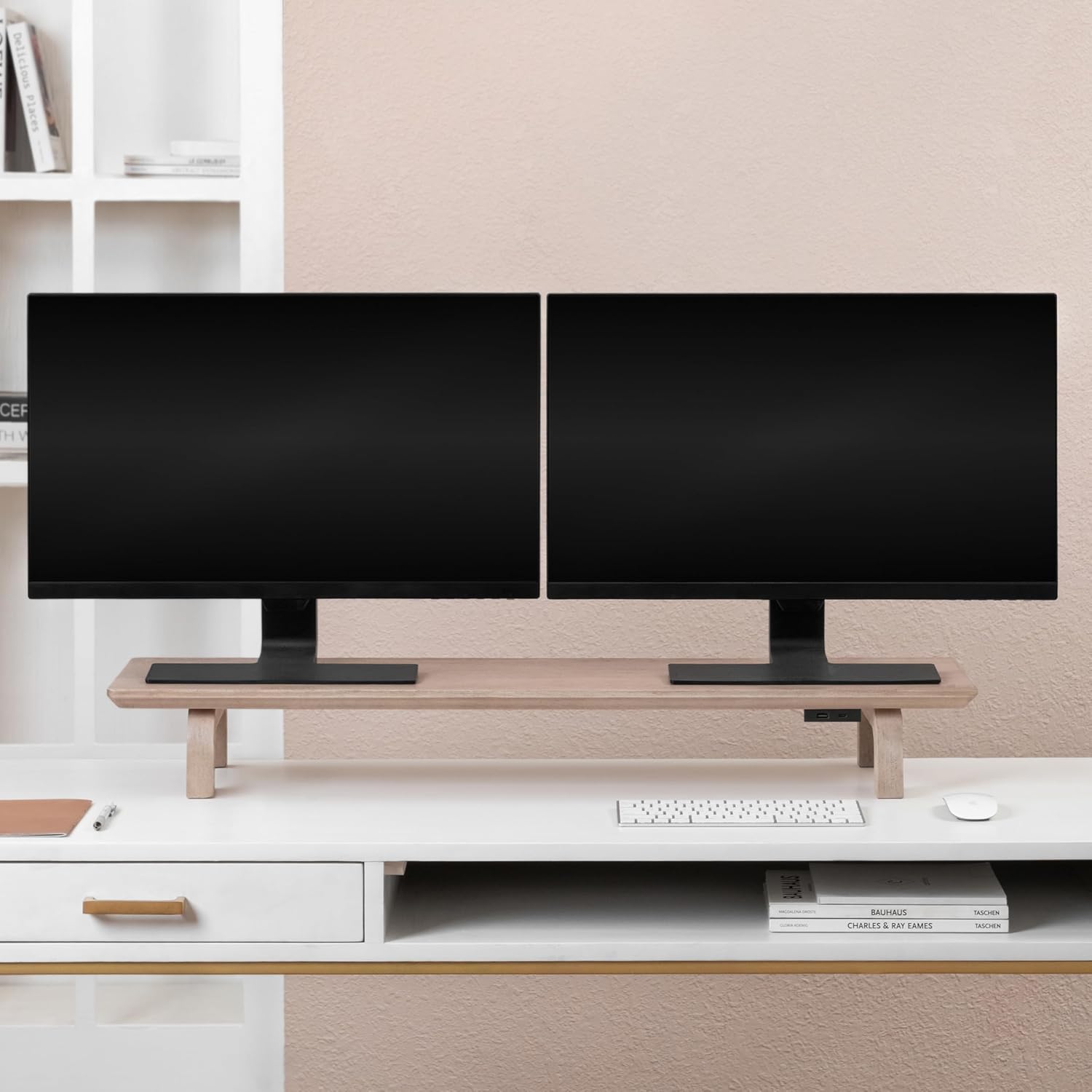 Anji Mountain Monitor Stand - Desktop Organizer & Laptop Riser, Ergonomic Monitor Riser, Space-Saving Monitor Stand for Desk, Durable Construction, Easy Assembly, Ideal for Home & Office,Biscotti