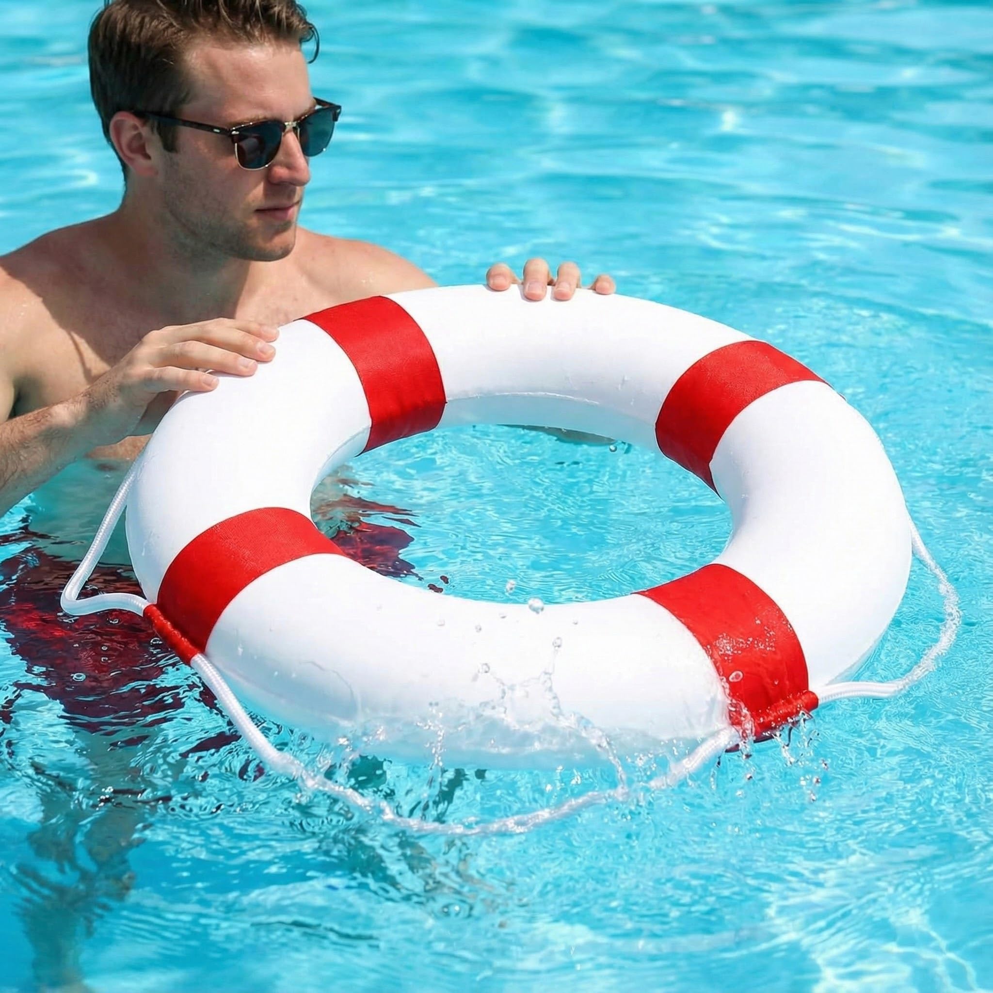 20 inch/50cm Pool Safety Ring Life Preserver Ring Buoy, Swimming Swim Foam Ring Pool Buoy Pool Rings Throw Ring Life Preserver Ring for Pool Wall Decoration