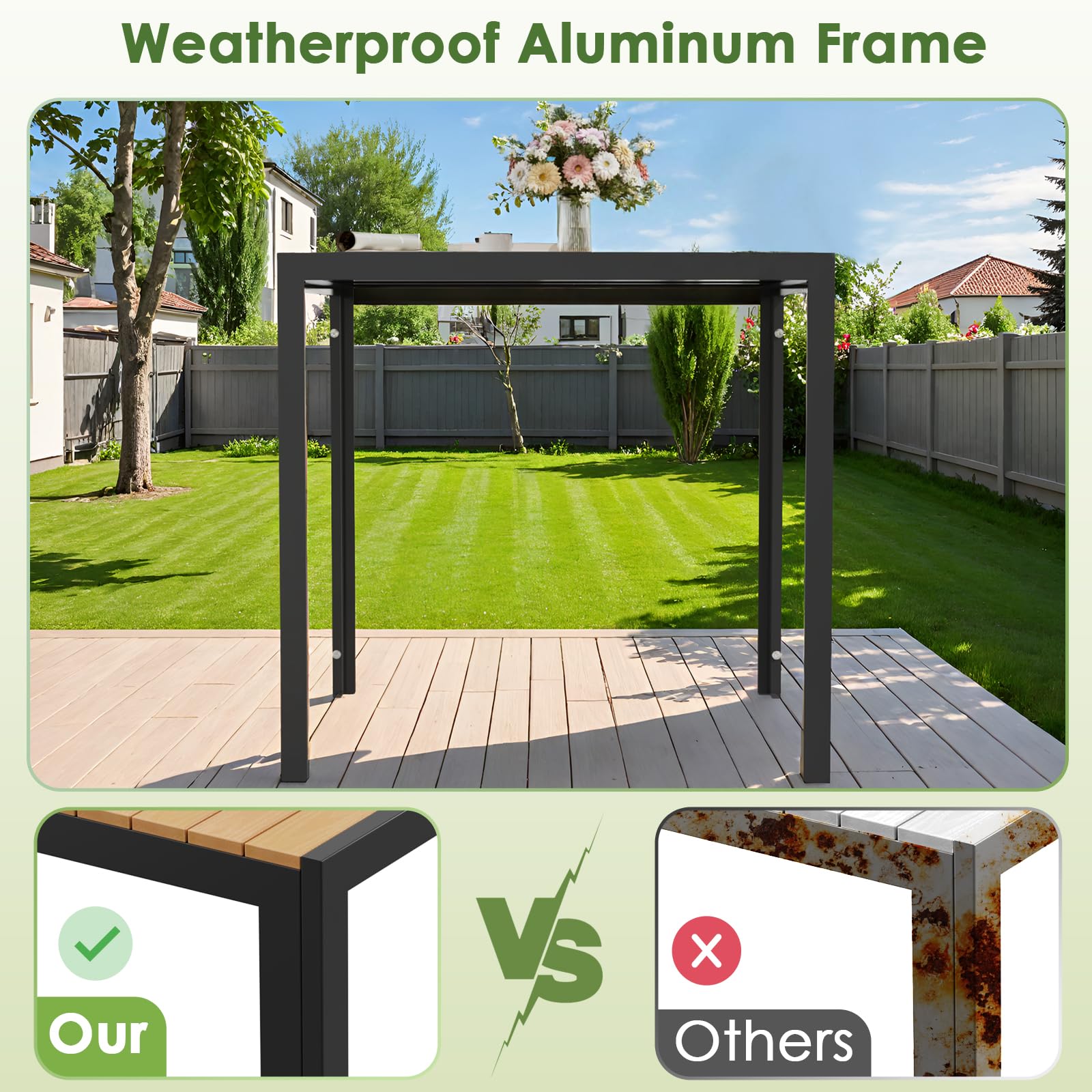 LIFERUN Table de jardin aluminium WPC 75x75 cm résistante aux intempéries Noir