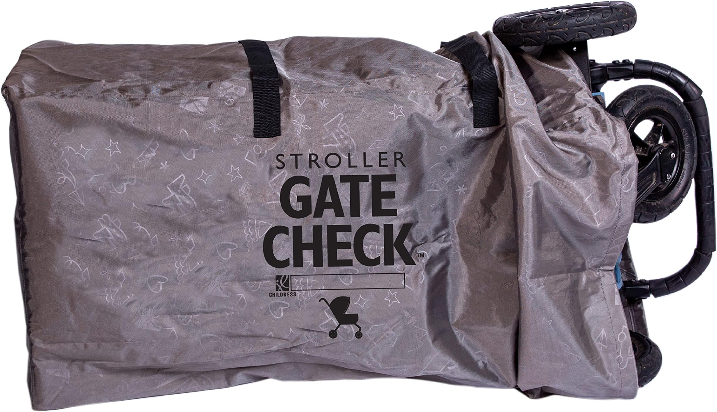 J.L. Childress DELUXE Gate Check Bag for Single & Double Strollers - Premium Heavy-Duty Durable Air Travel Bag, Adjustable Shoulder Straps - Fits Most Single & Double Strollers, Grey