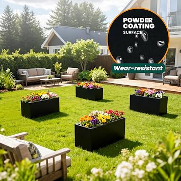 Galvanized Steel Metal Planter Rectangular Indoor 32 L x 16 W x 16 H Black Planter Box Rectangule Planter Large Outdoor Planters Steel Commercial Residential for Plants, Yard, Patio, Garden