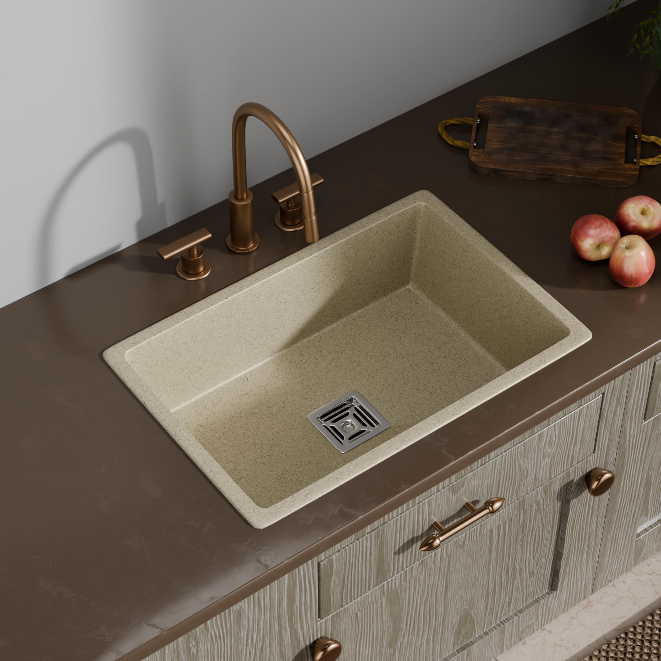 LUXART Ivory Quartz Kitchen Sink 21 x 18 x 9 Inc Granite Finish Sink With 10mm Thickness | Undermount, Topmount Scratch-Resistant Single Bowl Sink | Smooth Finish, UV Protection Heat Resistant-image-13