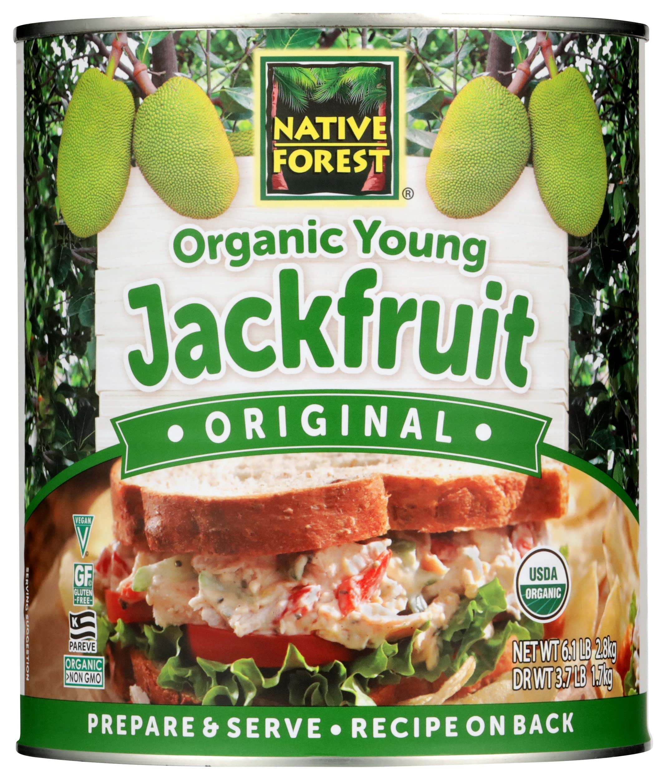 Native ForestOrganic Young Jackfruit, USDA Certified Organic, Soy Free, Gluten Free & Non-GMO, 6.1 Lb (Pack of 6)