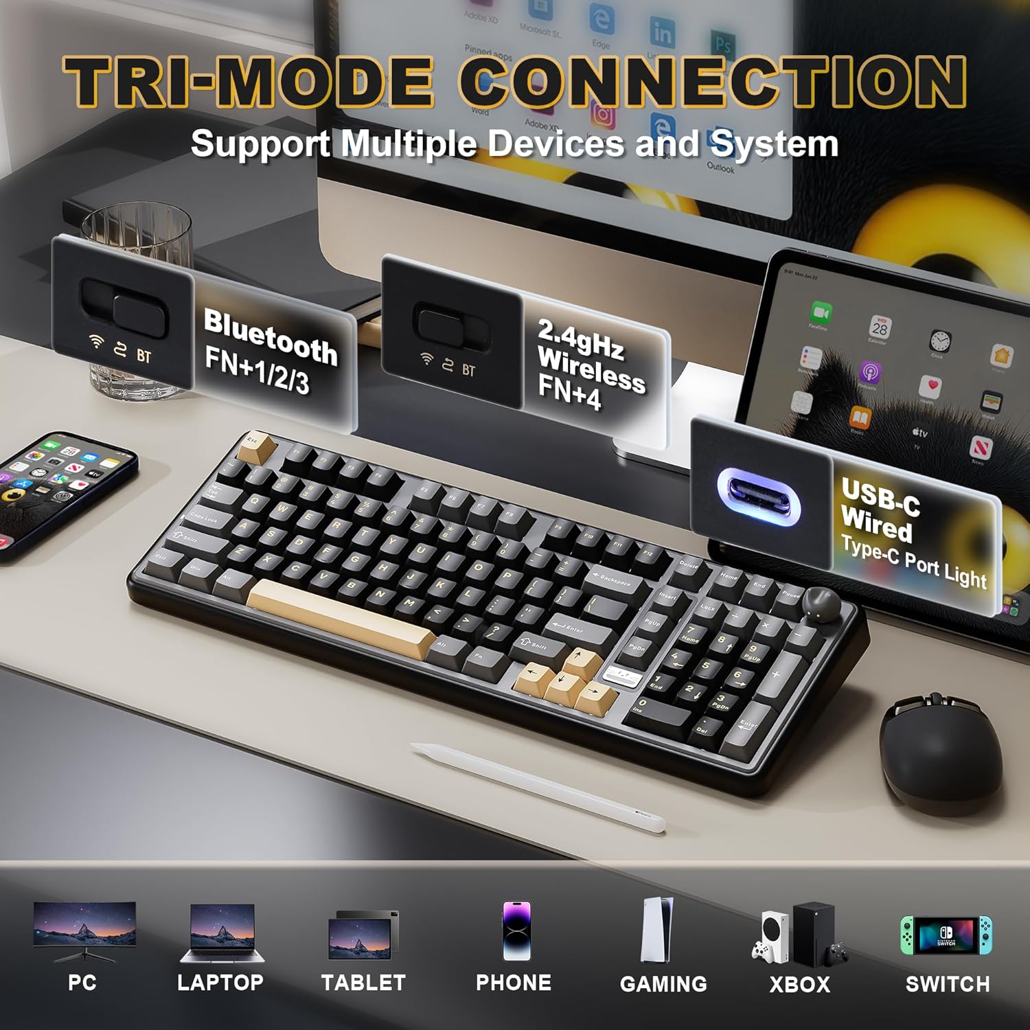 YUNZII B98 PRO QMK/VIA Wireless Mechanical Gaming Keyboard, 96% Layout with Numpad and Cute Cat Knob, BT/2.4G/USB-C, Pre-Lubed Switch Hot Swap Gasket, RGB for Win/Mac (Black, Milk V2 Linear Switch) 4 81eJmJrLRmL. AC SL1500