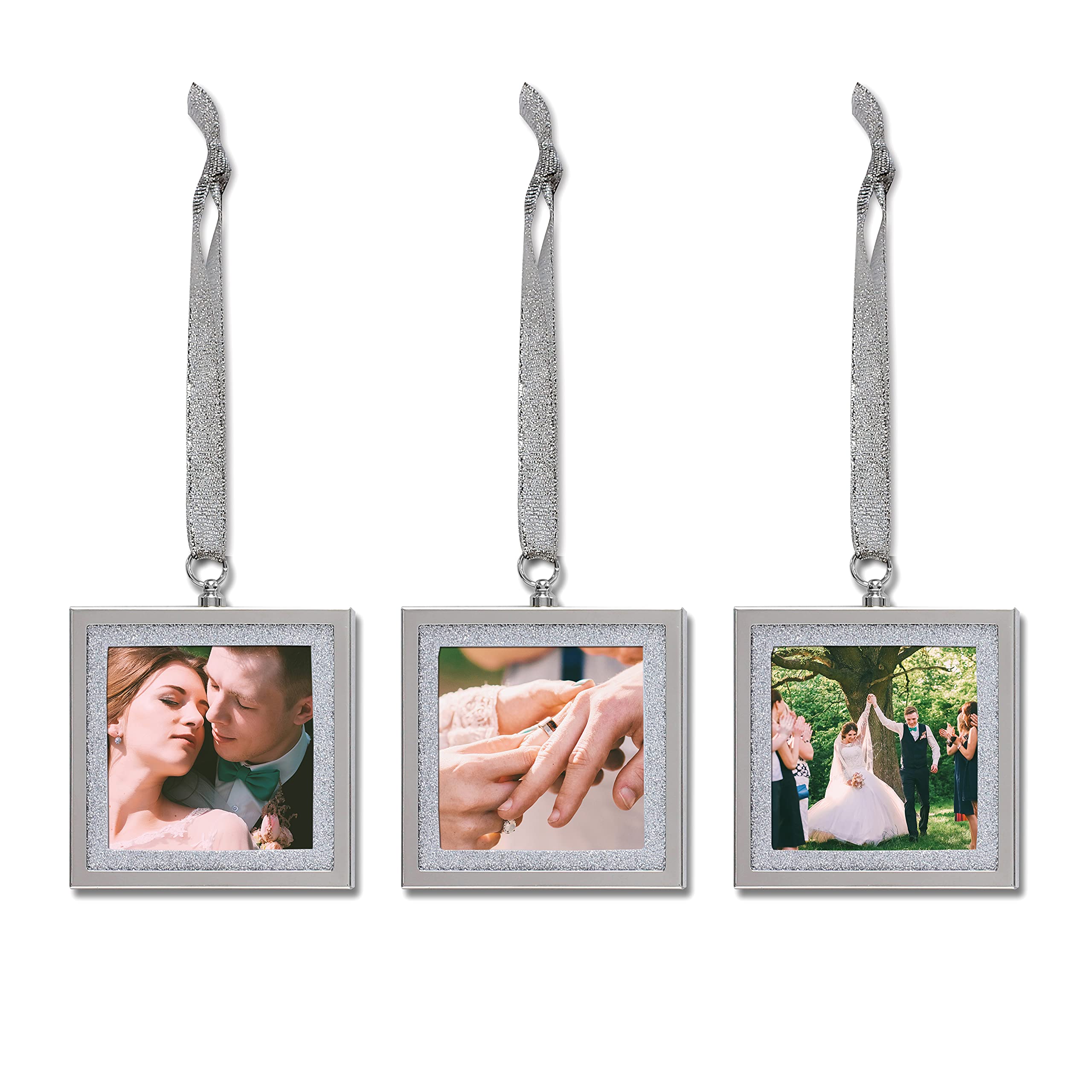 MIMOSA MOMENTS Bling Picture Frame Ornament for Wedding & Holiday, 3pcs 3x3 hanging frames (3x3)