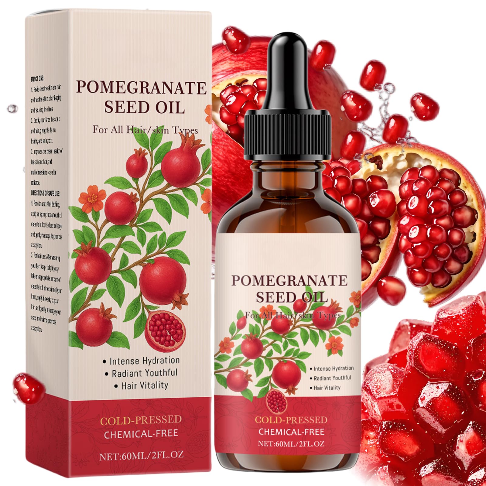Pomegranate Seed Oil Pure Cold-Pressed for Skin & Body, Deep Hydrating & Moisturizing Essence