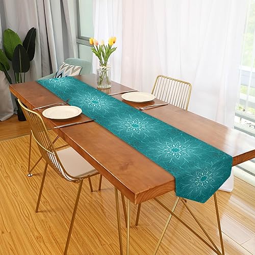 Miniatura 2 de MNSRUU Camino de mesa, mandala verde azulado floral, camino de mesa de comedor para boda, granja, hogar, cocina, decoración, 70 pulgadas de largo