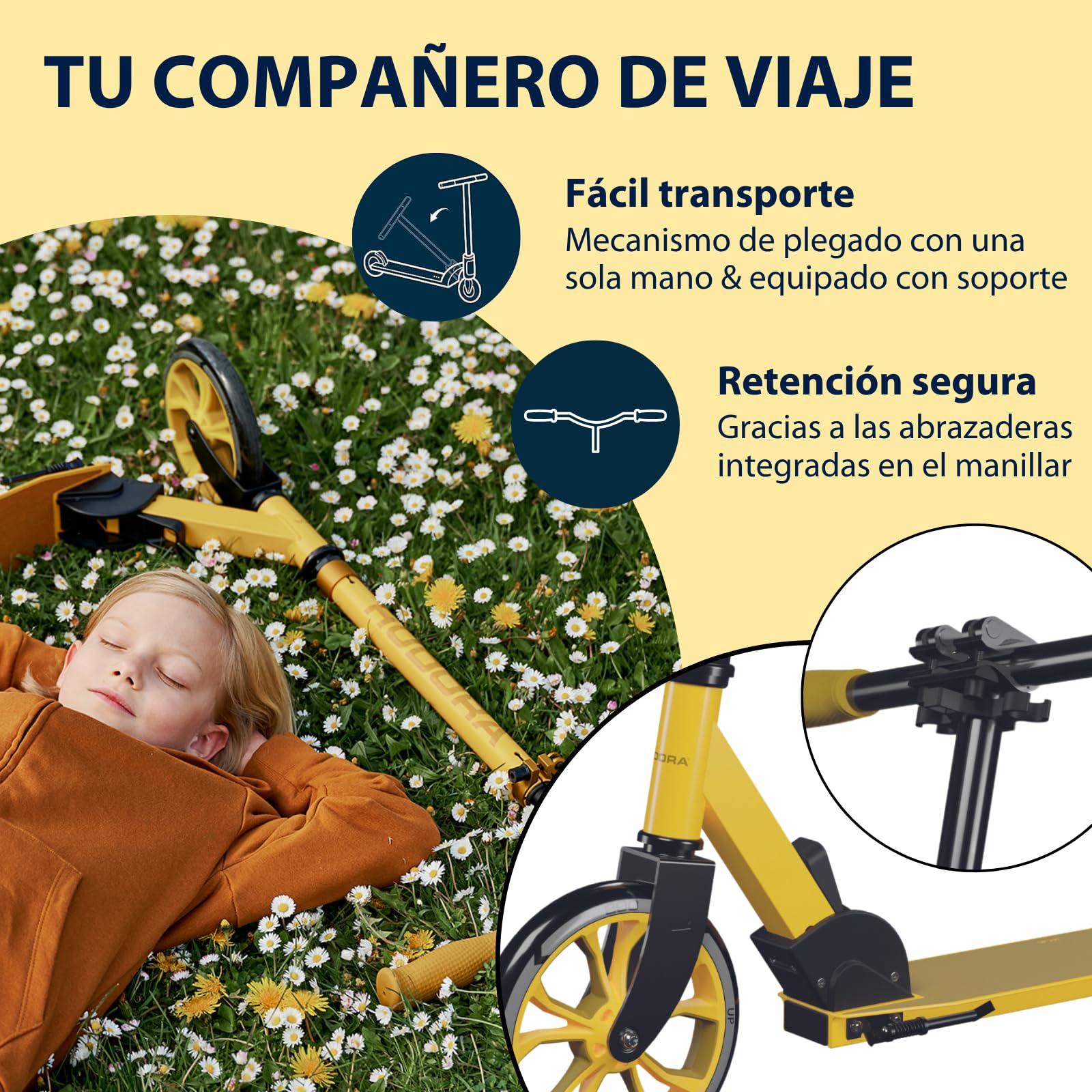 HUDORA Scooter Up 200 - Patinete de Aluminio silencioso para hasta 100 kg - Ajustable en Altura y Plegable - Patinete sin Vibraciones para niños, Adolescentes y Adultos