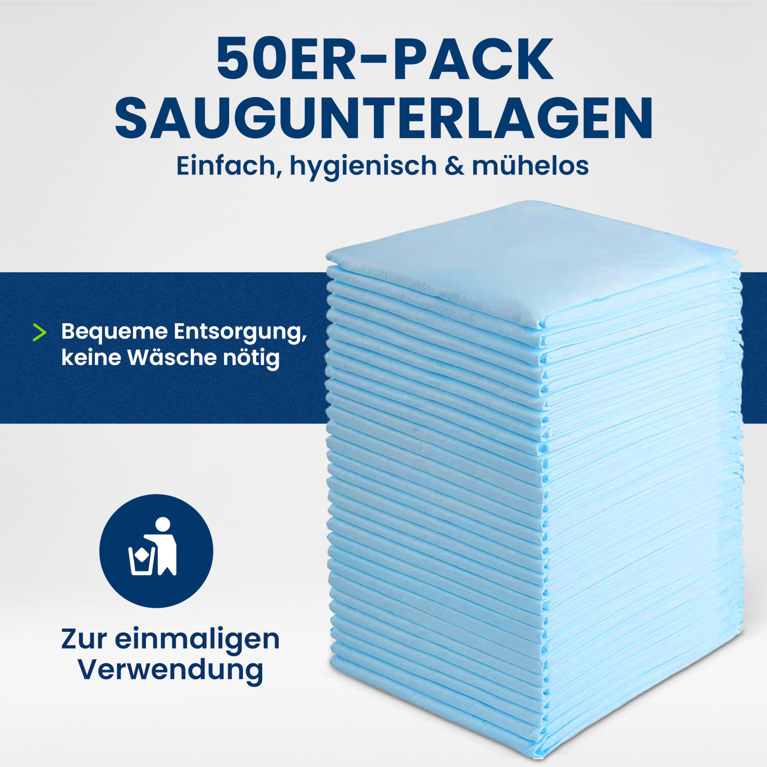 Inkontinenzunterlagen Einweg 50 Stück – XL-Format 60 × 90 cm, saugstarke Bettunterlagen mit Auslaufschutz