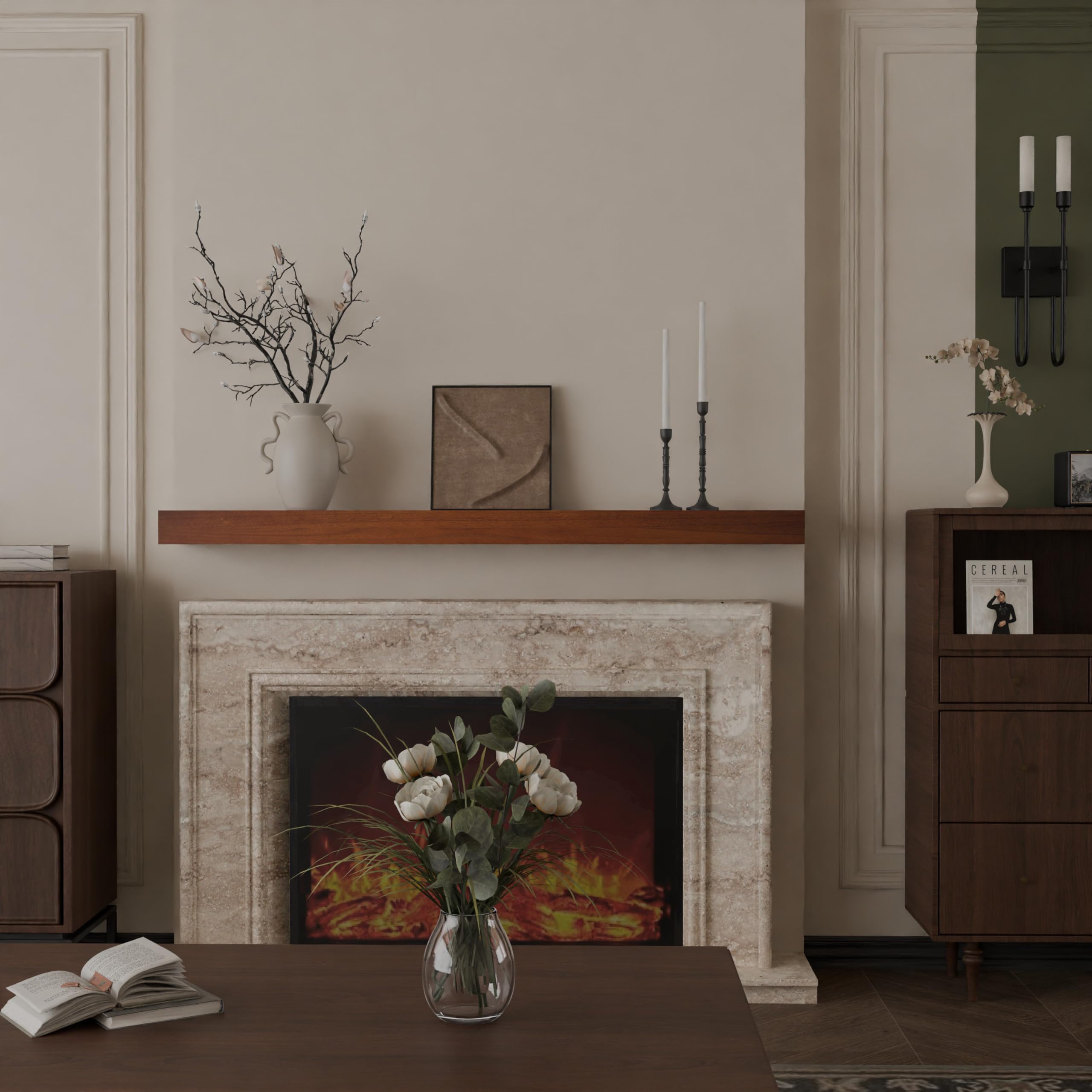 IEO Long Wooden Floating Shelves for Room Wall, Natural Wood Floating Shelves Wall Mounted Kitchen Shelf for Living Room, Bedroom, Kitchen,Bathroom,