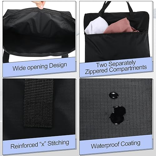 Miniatura 9 de 2 bolsas de lavandería de viaje con asa bolsa de ropa sucia para viajar colgar la ropa con dos bolsillos con cremallera lavable impermeable