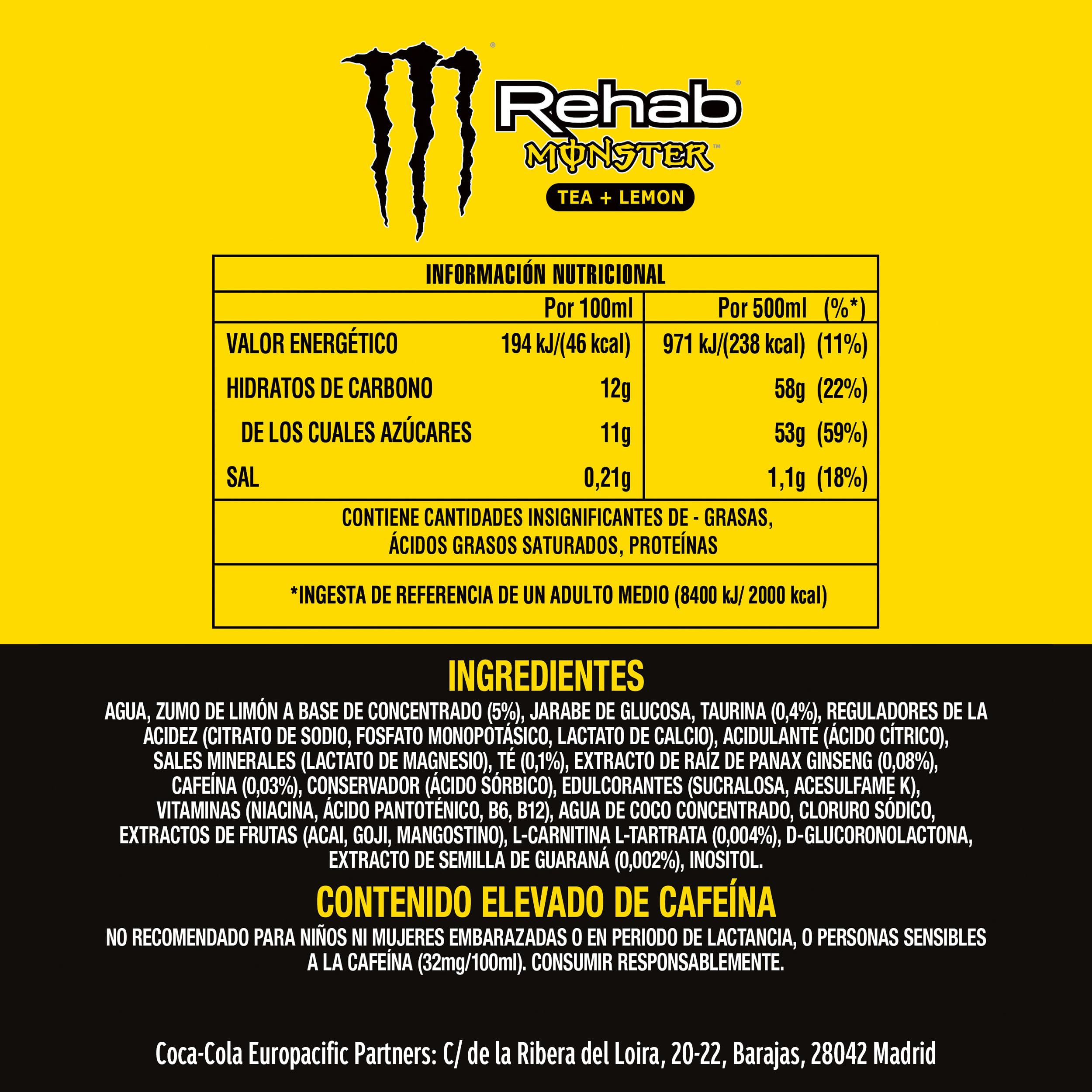 Monster Rehab Lemonade Bebida Energética Pack 12 Latas 500ml