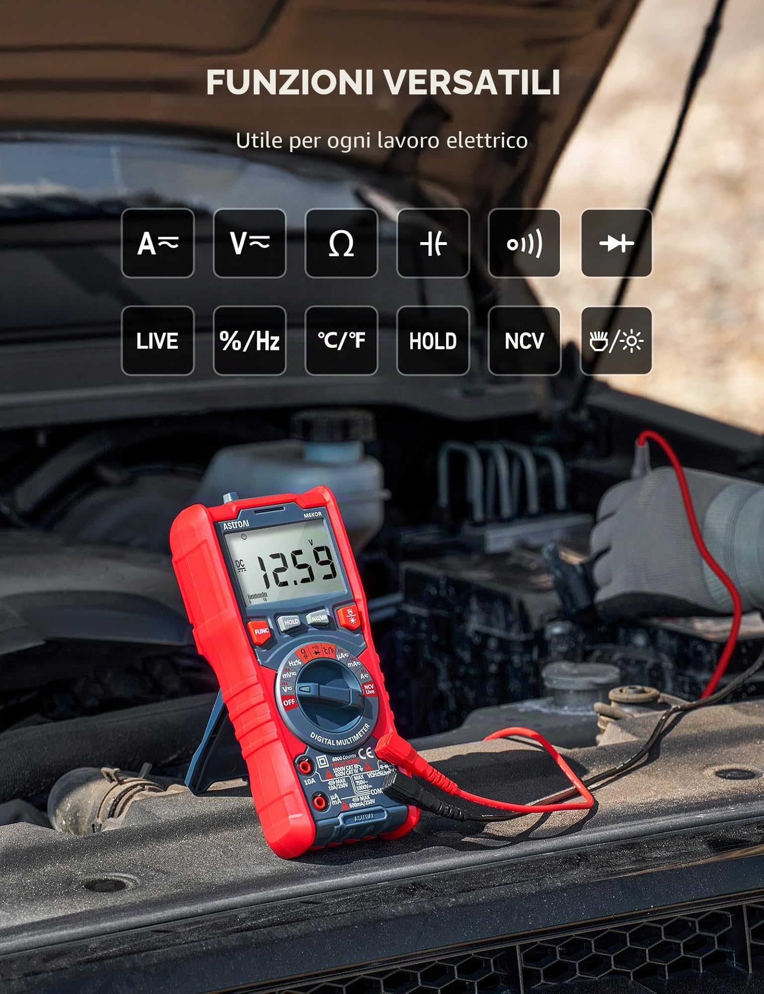 AstroAI Multimetro digitale Multimetri TRMS Manuali e Telemetria Automatica NCV (6000) | Voltmetro, Polimetro, Tester per Corrente AC/DC, Tensione AC/DC, Resistenza, Frequenza, Capacità, Continuità, Test Diodi