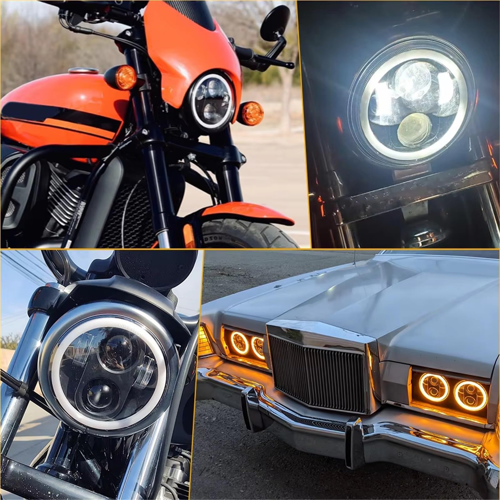 Faro Moto Per Shadow VT 600 700 750 1100 Per VTX 1300 1800 Faro Anteriore Motocicletta Faro A LED Da 5,75 Pollici Fari Anteriori Moto(Black Halo)
