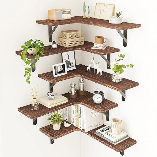 Fixwal Floating Shelves for Wall, Rustic Wood Wall Mounted Corner