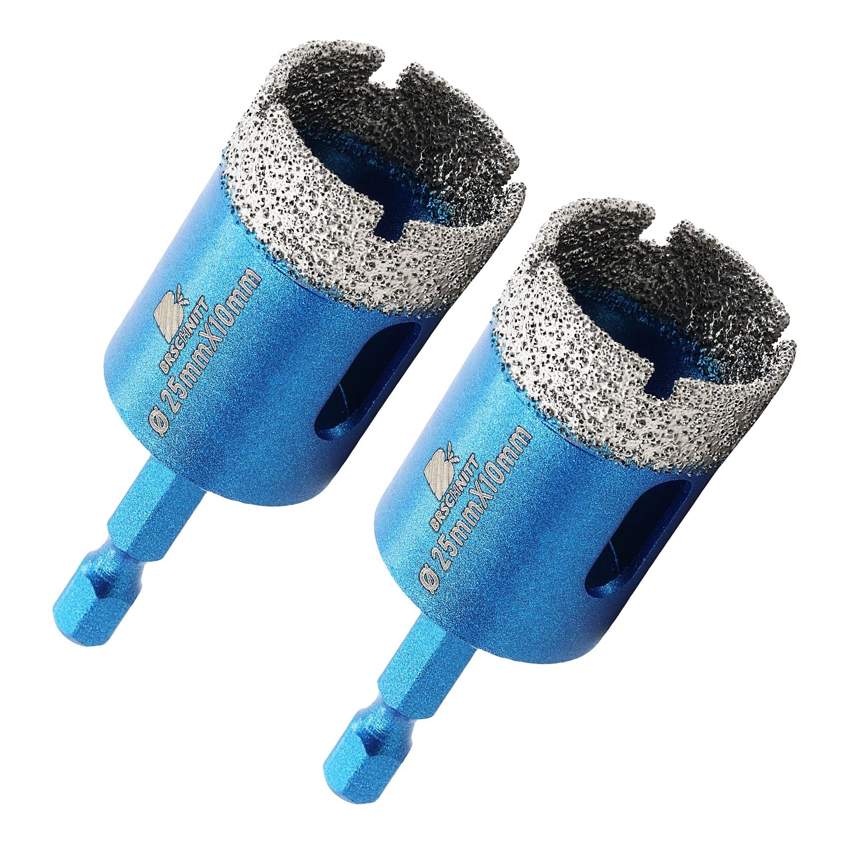 BRSCHNITT 25mm Diamond Core Drill Bit, 2pcs 1 Inch Hex Shank Dry Drilling Set for Porcelain, Ceramic, Stone, Granite, Marble