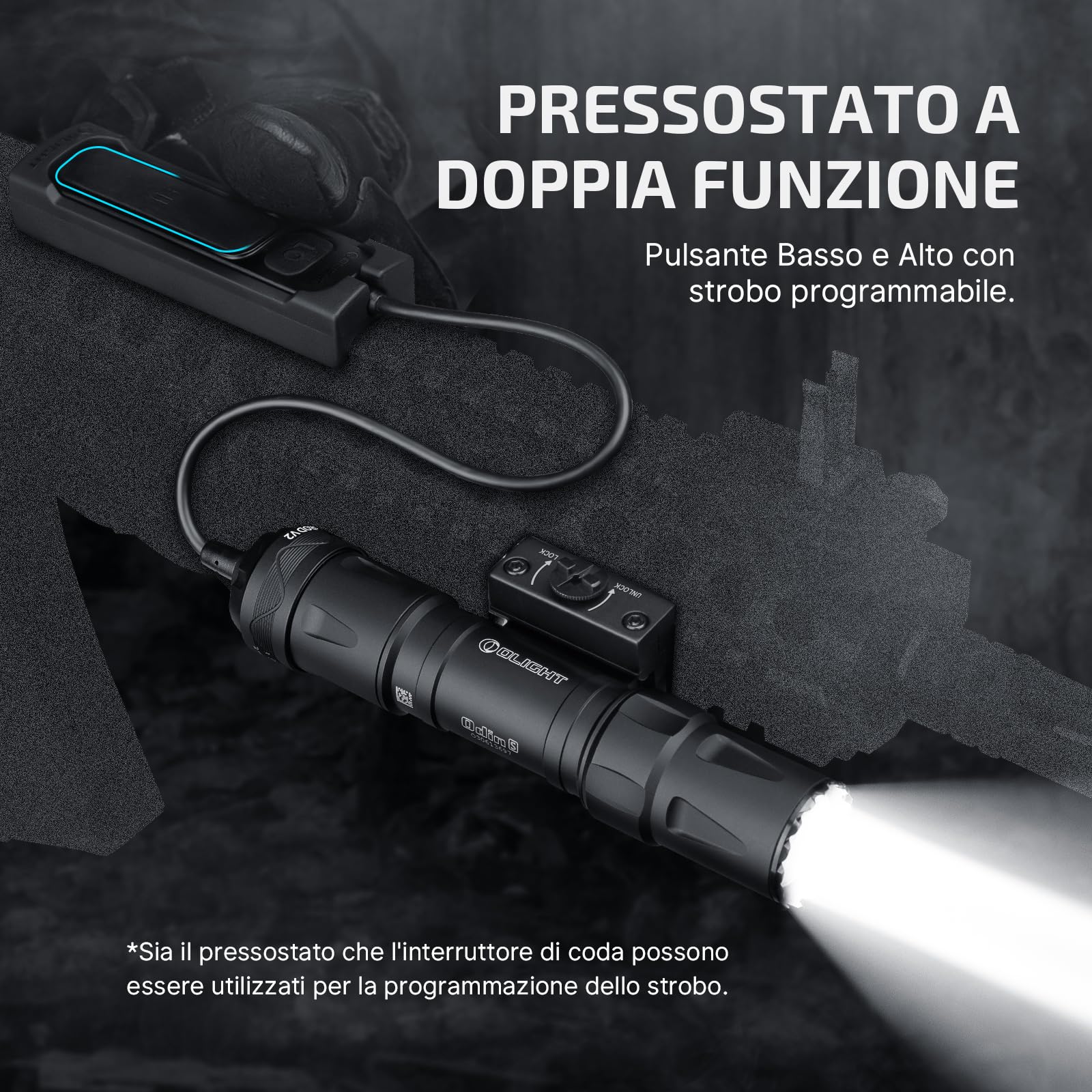 OLIGHT Odin S Torcia Professionale 1500 Lumen, Portata 250 Metri Compatibile con Attacchi M-LOK e Picatinny Design Stabile Leggero Impermeabile IPX7 per Caccia Escursionismo Sicurezza (Nero Picatinny)