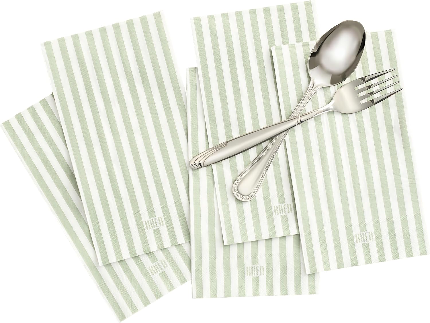 Striped 100-Count Luxury Disposable Napkins, European Stripes Design Green