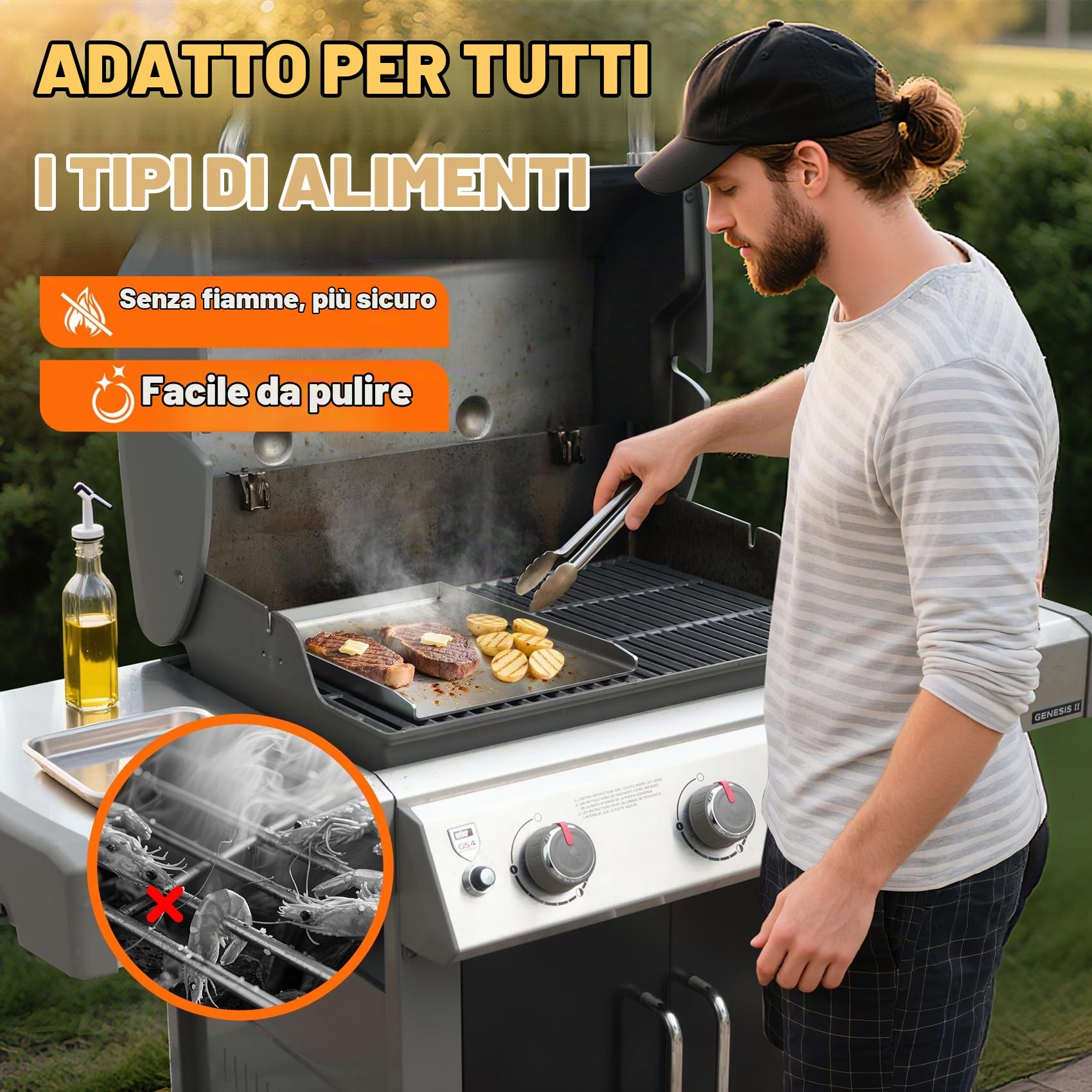 Onlyfire Piastra per grill in SUS304 acciaio inox, Plancha per Adatto per BBQ a Carbone, a Gas o Elettrico, rettangolare,40 * 30cm