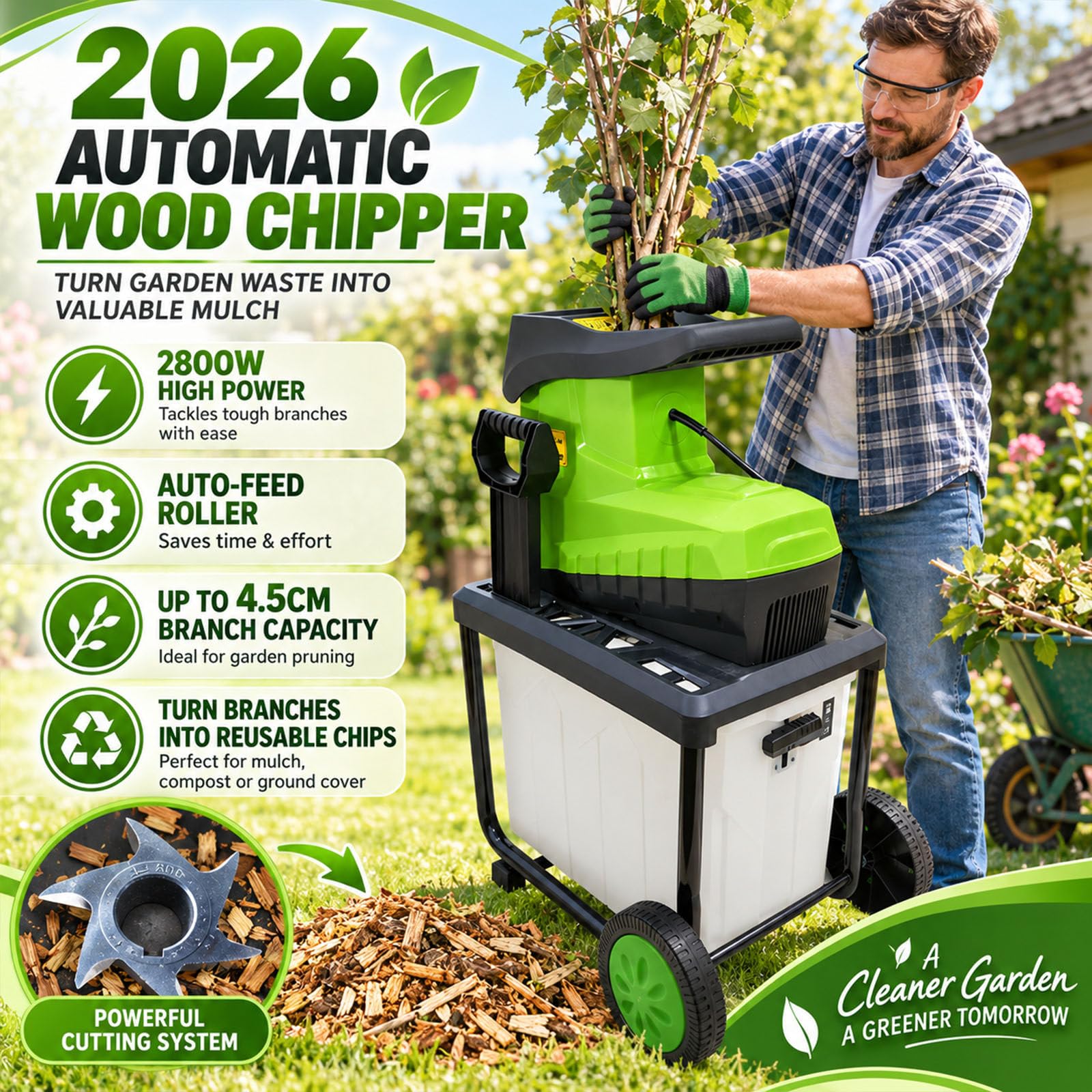 Broyeur De Bois Électrique,Broyeur De Végétaux,Fonction Marche Arrière