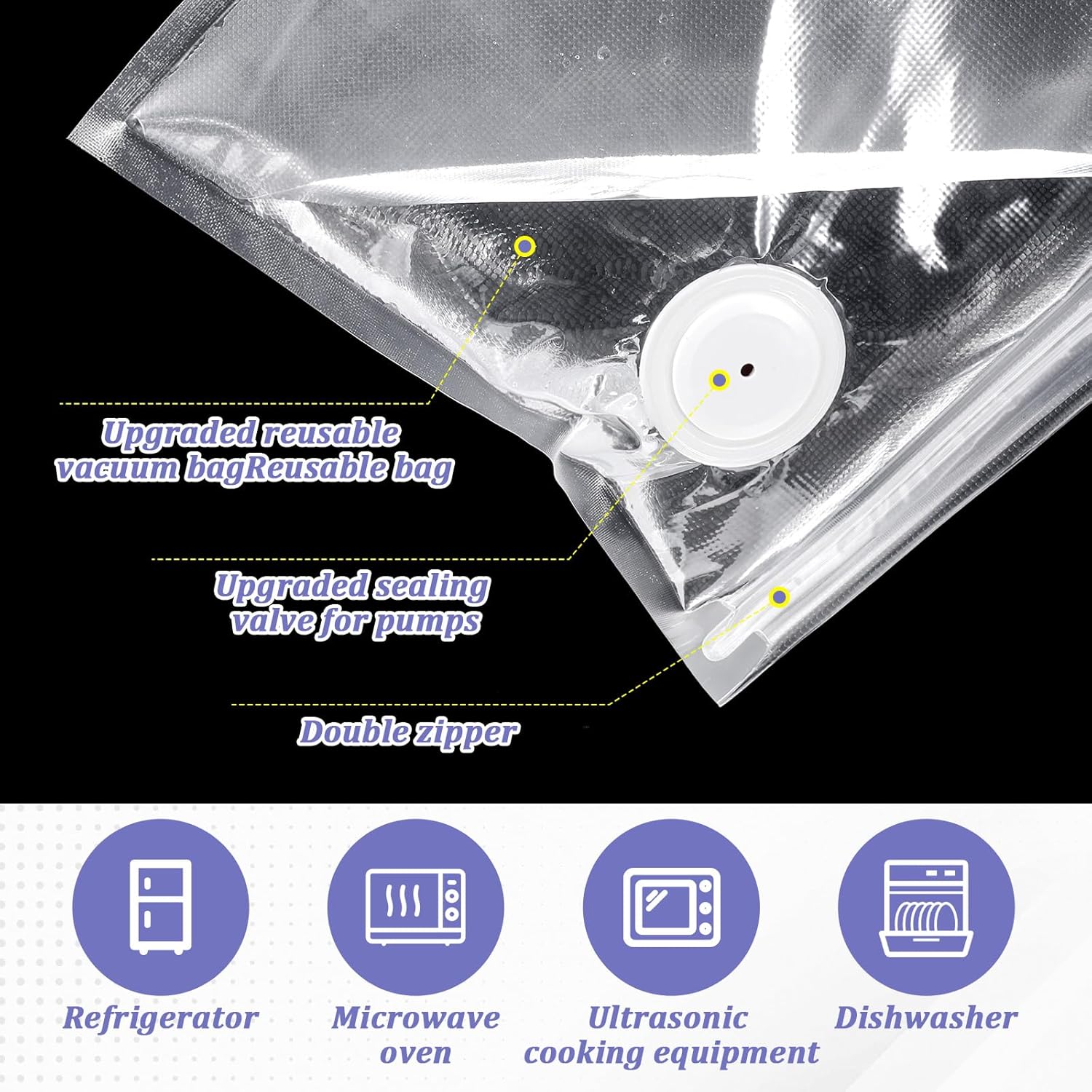 40 Packs Vacuum Sealer Bags Air Valve Vacuum Sealing Bags Vacuum Storage Seal Bag for Food Saver, Resealable Meal Bags with Air Valve with 4 Seal Clips