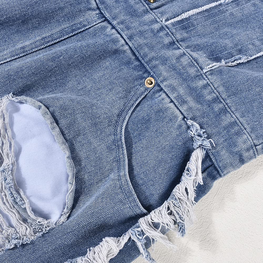 Femmes Jeans déchiré Strapless Denim Jumpsuit, 2023 Summer Ladies Off Shoulder Sexy Solid Color Classic Fit Personality Holiday Sets