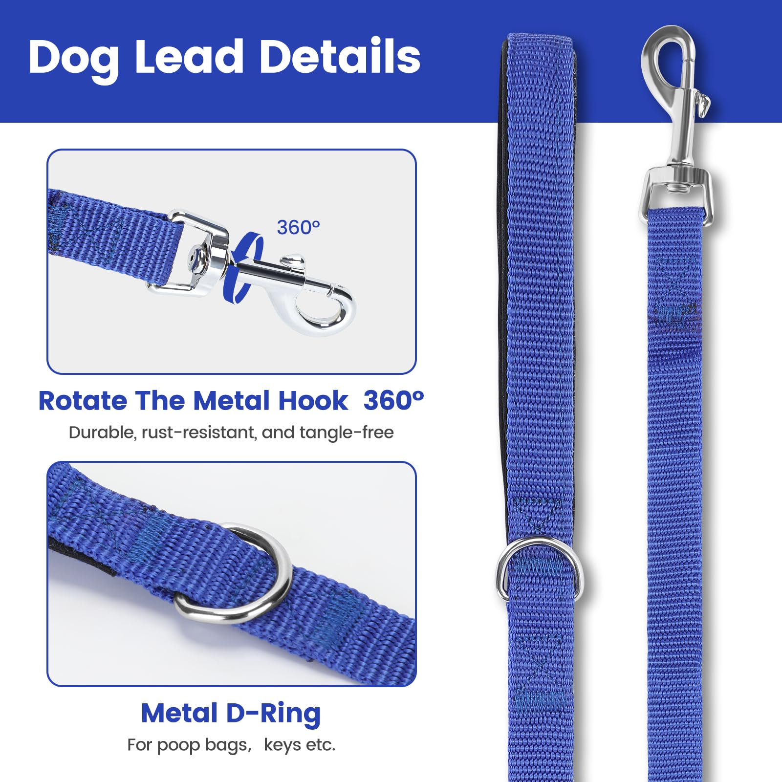 HAPPY HACHI Dog Training Lead, Long Line Nylon Leash for Small Medium Large Dogs Puppy Pets Recall Training - Image 3