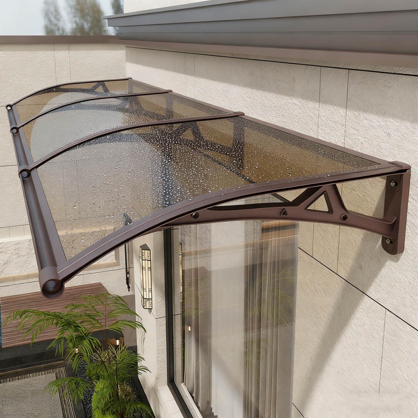 Drzwi zewnętrzne 150 x 180 cm wodoodporny poliwęglan ochrona UV z uchwytem na werandę patio i tylne drzwi pogoda i stylowe schronienie