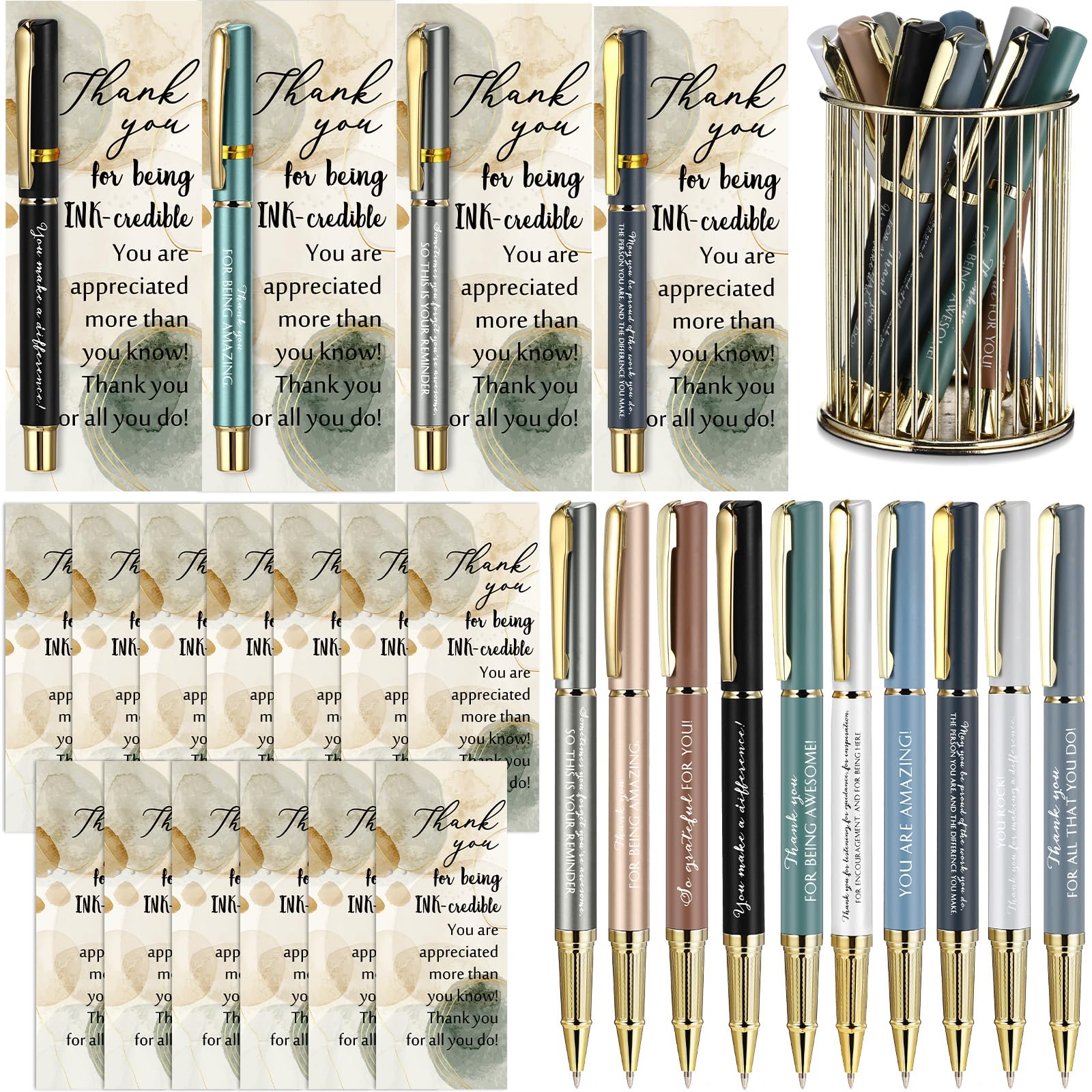 Geyoga 20 Set Employee Appreciation Gift Inspirational Ballpoint Pen Black Ink with Thank You Card Motivational Gift for Team Coworker Office Staff