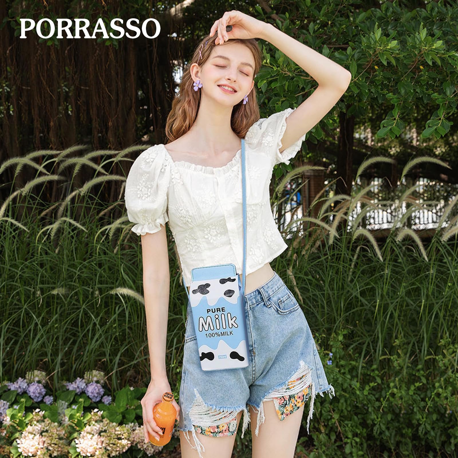Ragazze Borsa a Tracolla Creativa Borse a Spalla in Cartone di Latte Borsetta Donna Crossbody Bag con Cinghia Regolabile per Viaggi Uso Quotidiano Blu