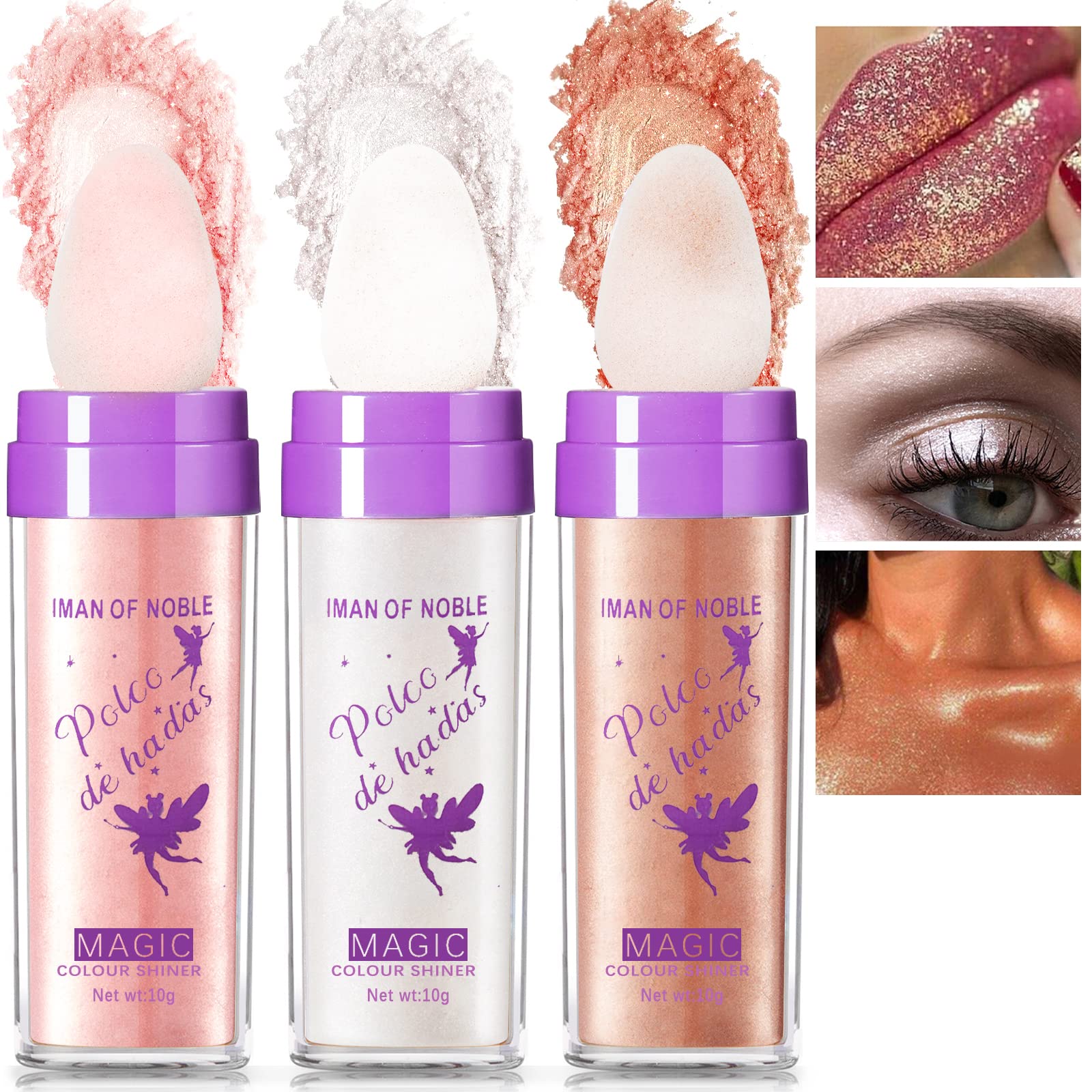 Photo 1 of * SET OF 2* NewBang Polvo De Hadas Fairy Highlighter Blush Powder Stick High Gloss Shine Body Brighten Glitter Shimmer Natural Three-dimensional Sparkle Patting Powder for Face Eyes Lips Hair Body Glow Makeup