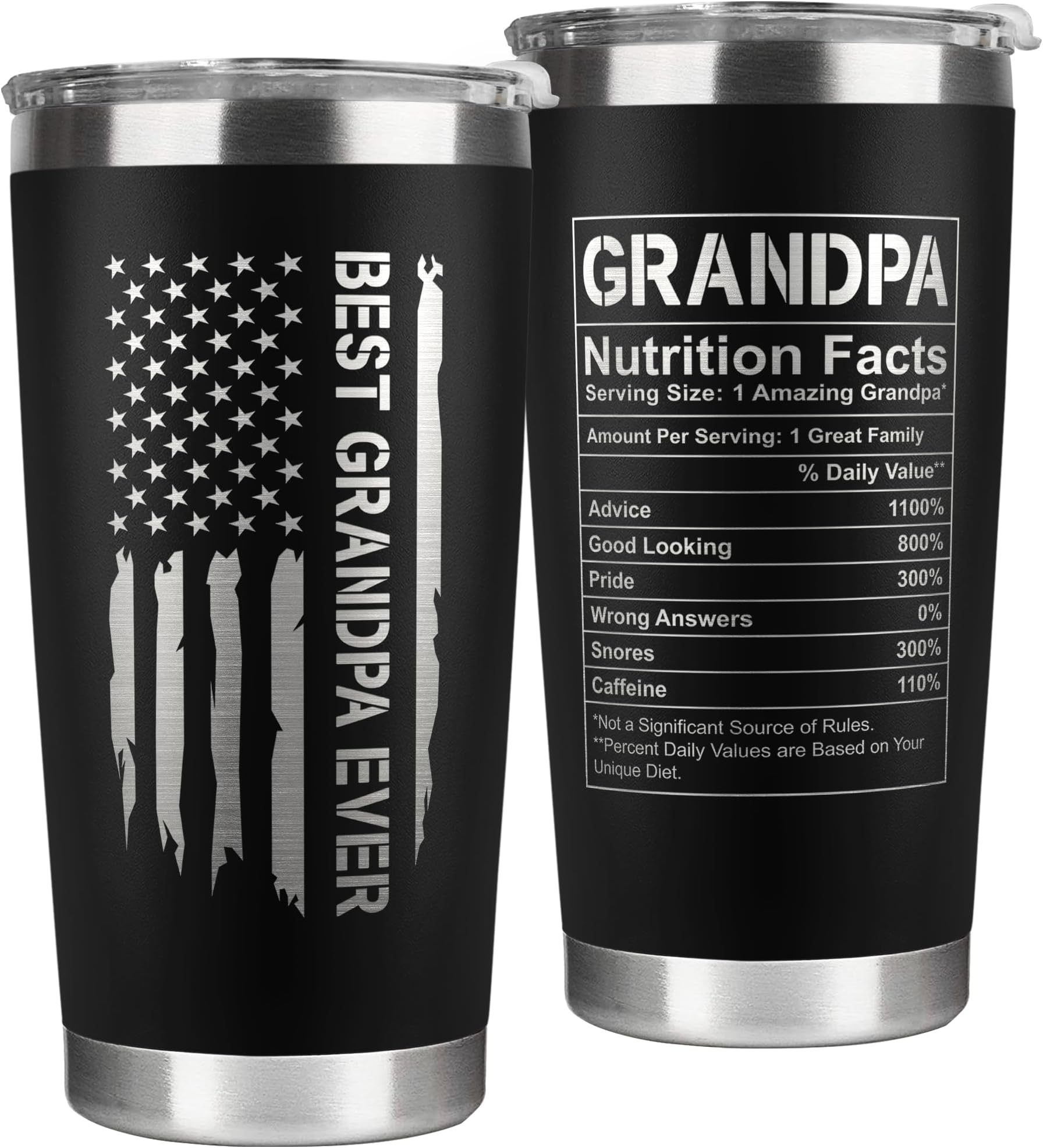 KATLADIZ Grandpa Gifts - Grandpa Birthday Gifts from Grandchildren - Fathers Day Gift, Birthday Christmas for Grandfather - Grandfather Gift Ideas from Granddaughter, Grandson - 20 Oz Black Tumbler
