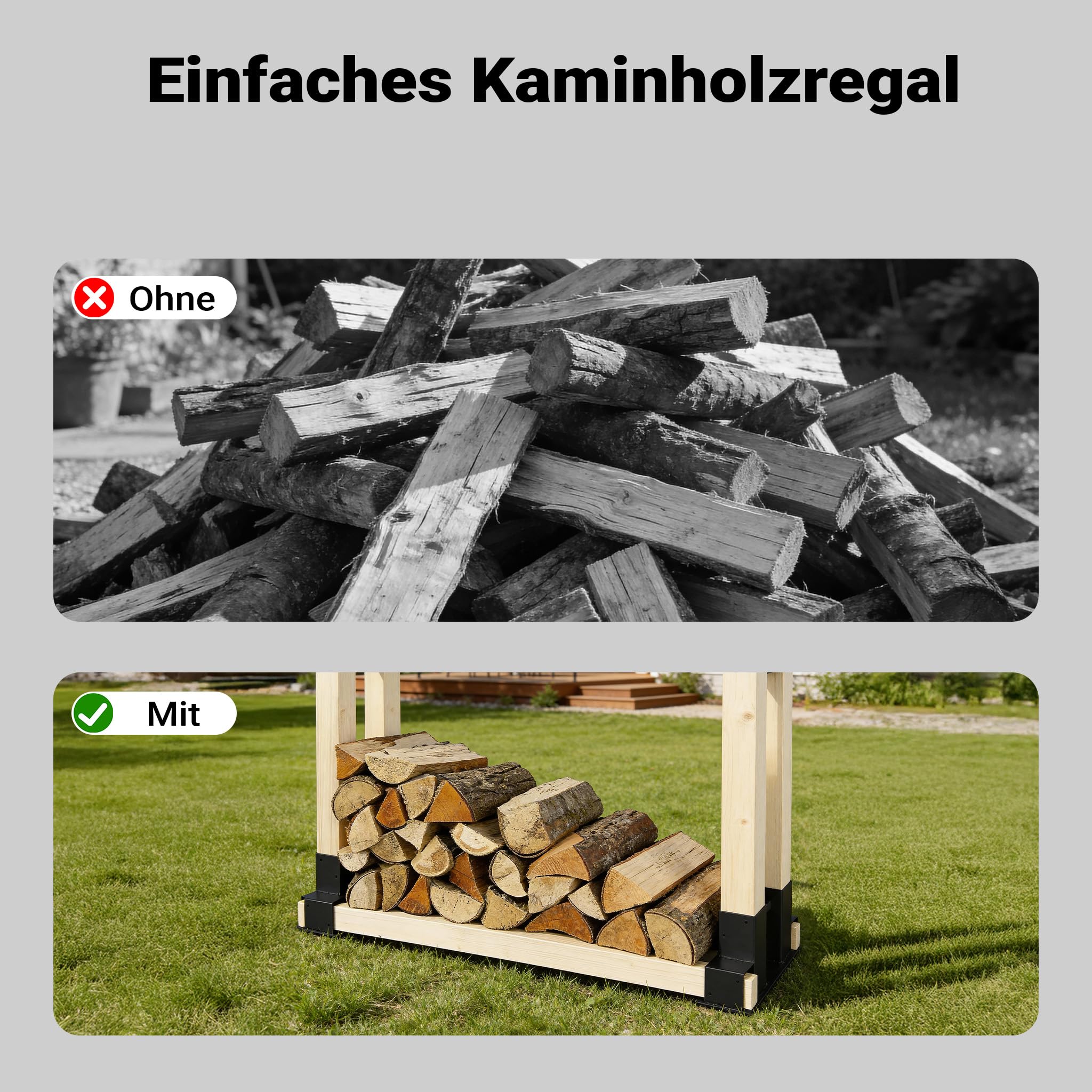 Wiltec Holzstapelhilfe für Kaminholz im 2er Set, 335 x 85 x 130 mm, Brennholz Stapelhilfe Gestell für Feuerholz und Brennholz, Holzhalter