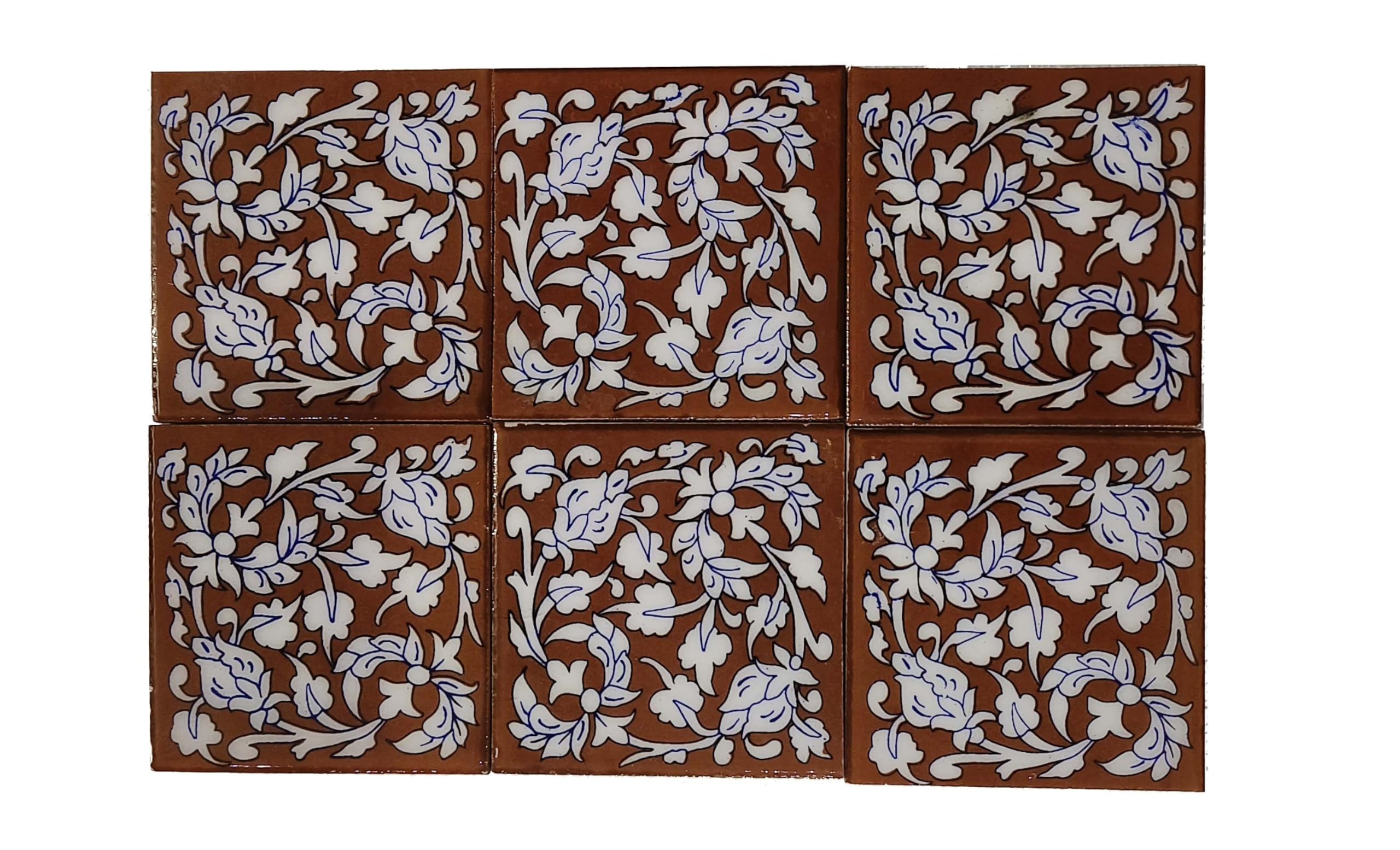 Blue Pottery Floor Decorative Tile Seamless Pattern Traditional Handmade Install Furniture Backsplash Designer Decorative Wall Floor Furniture 4 x 4 Inch Pack of 6 Tiles (Multi)